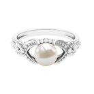 Split Shank Freshwater Pearl Solitaire Engagement Ring with Diamond Freshwater Pearl - ( AAA ) - Quality - Rosec Jewels