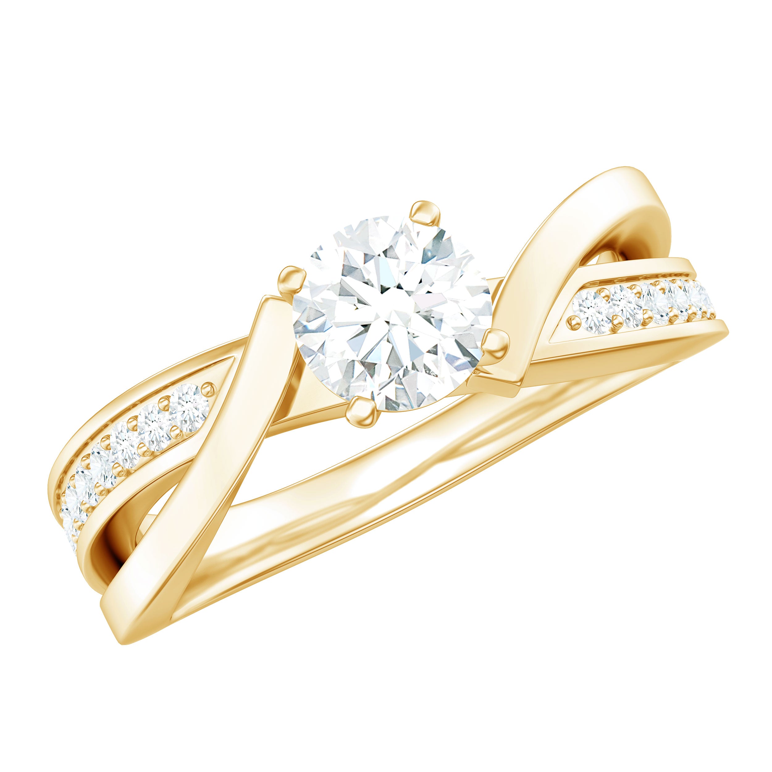 Solitaire Zircon Infinity Engagement Ring in Gold Zircon - ( AAAA ) - Quality - Rosec Jewels