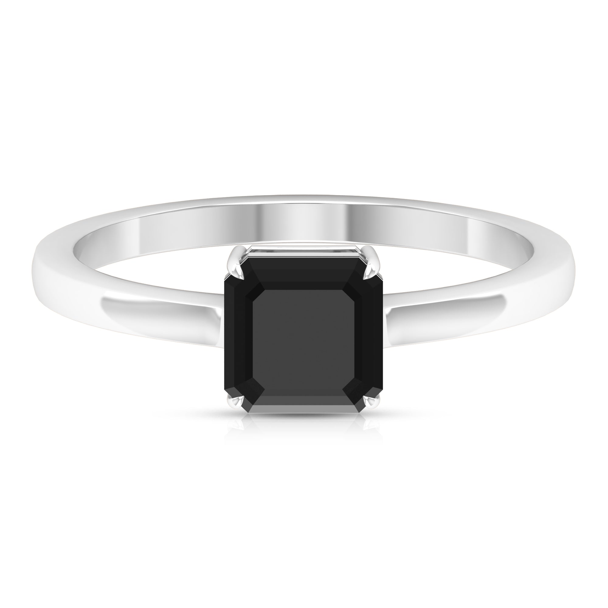 6 MM Asscher Cut Black Onyx Solitaire Ring for Women in Claw Setting with Gold Shank Black Onyx - ( AAA ) - Quality - Rosec Jewels