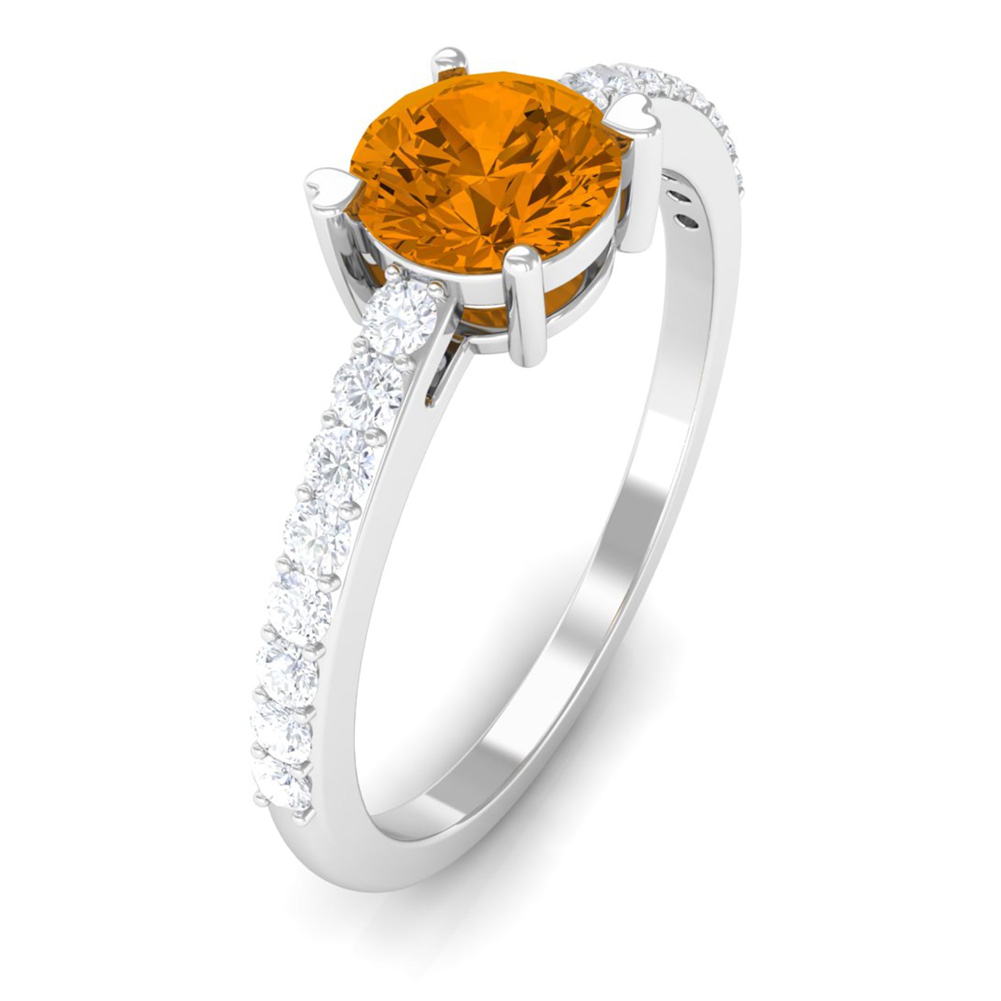 1 CT Citrine Solitaire Promise Ring with Diamond Side Stones Citrine - ( AAA ) - Quality - Rosec Jewels