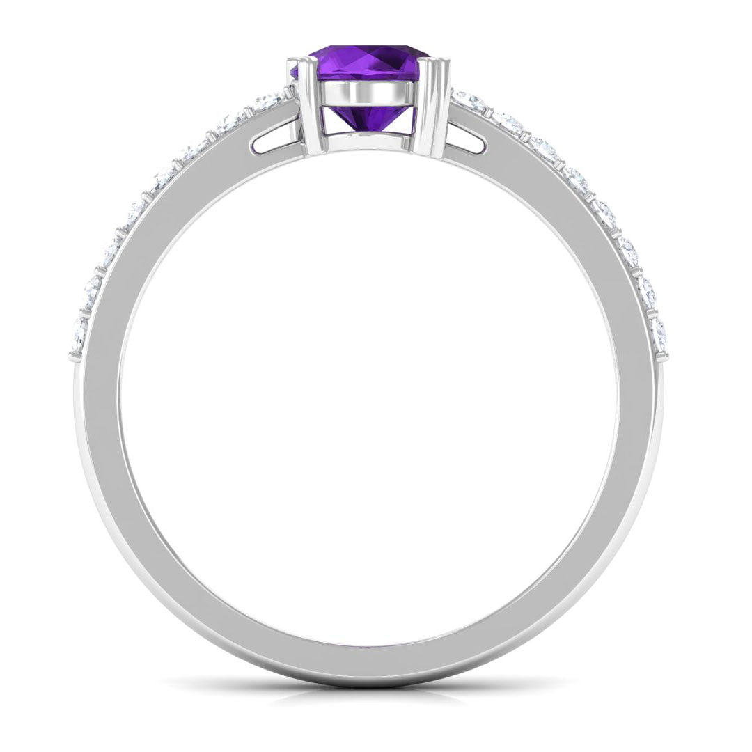 1 CT Round Shape Solitaire Amethyst Designer Promise Ring with Diamond Amethyst - ( AAA ) - Quality - Rosec Jewels