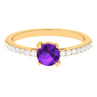 1 CT Round Shape Solitaire Amethyst Designer Promise Ring with Diamond Amethyst - ( AAA ) - Quality - Rosec Jewels