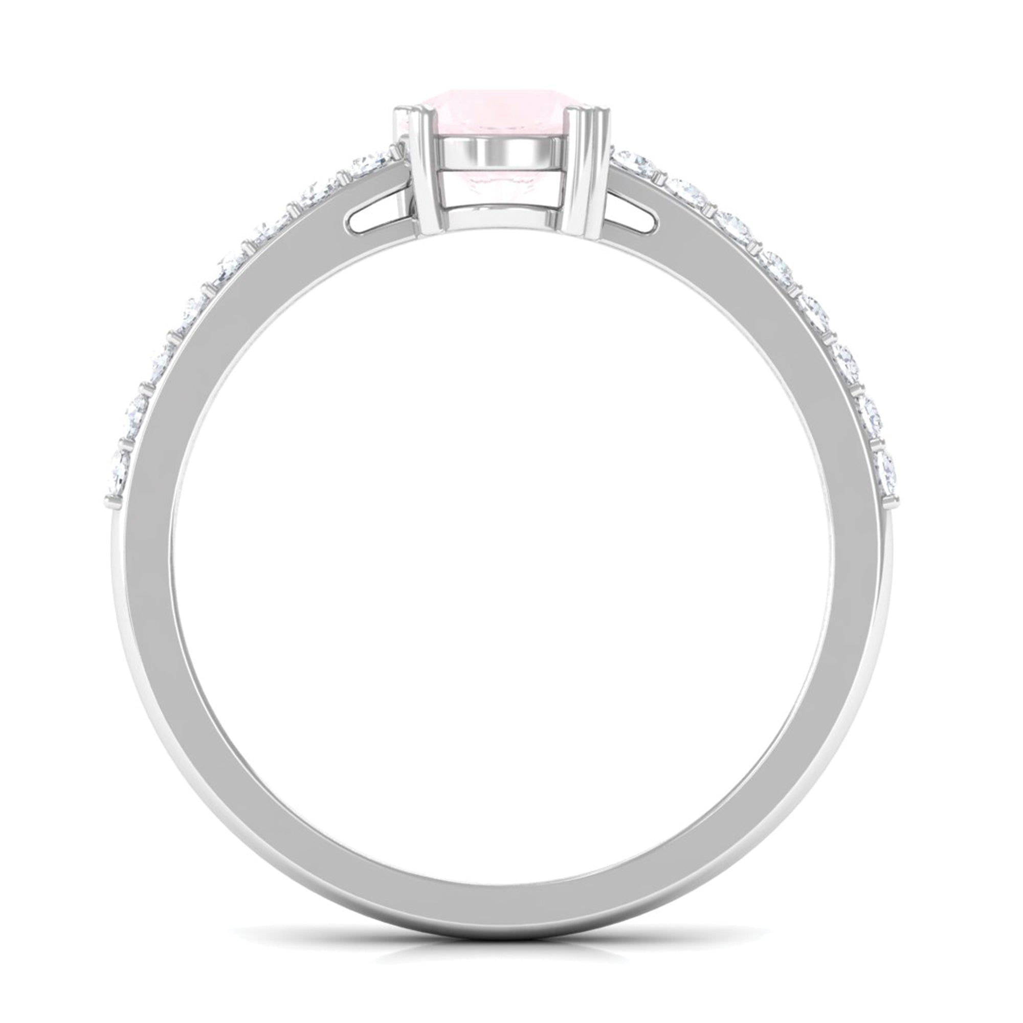 1 CT Rose Quartz Solitaire Promise Ring with Diamond Accent Rose Quartz - ( AAA ) - Quality - Rosec Jewels