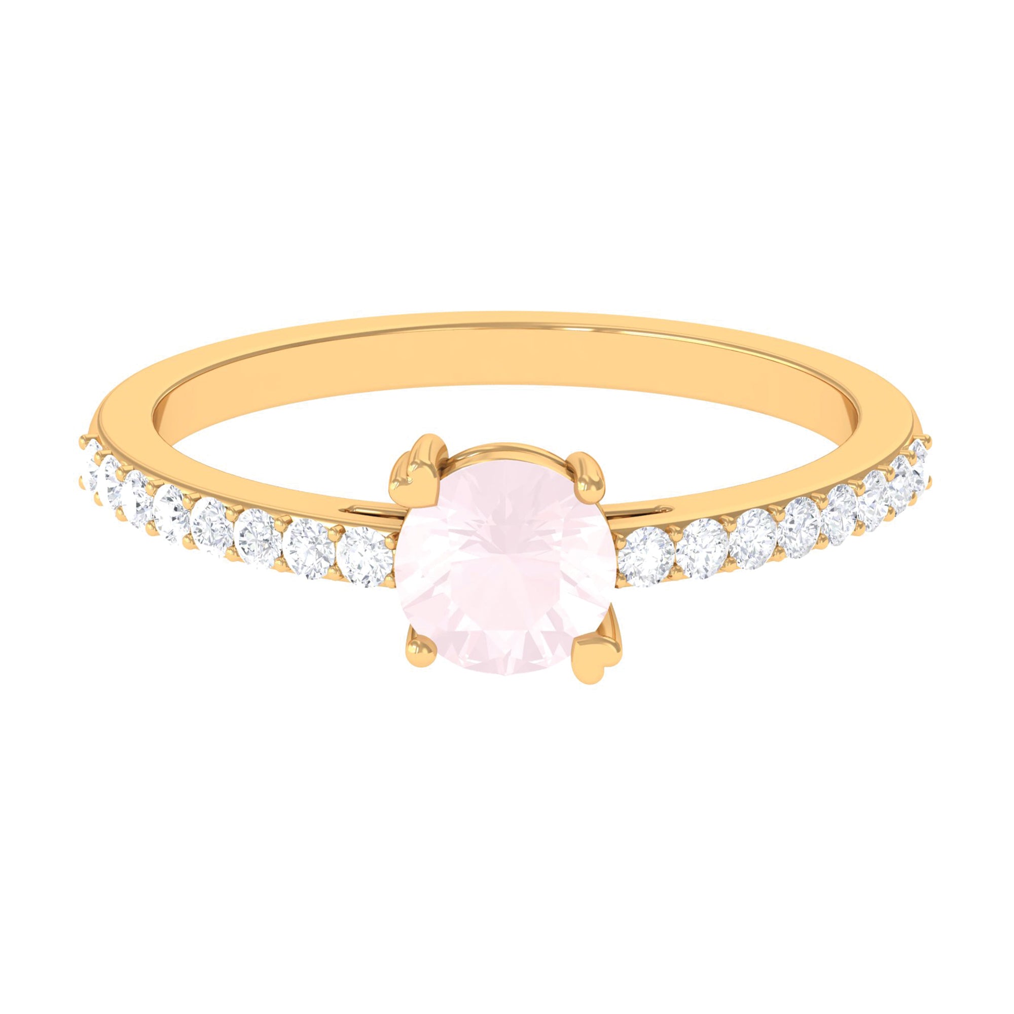 1 CT Rose Quartz Solitaire Promise Ring with Diamond Accent Rose Quartz - ( AAA ) - Quality - Rosec Jewels