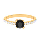 1 Ct Designer Black Onyx Solitaire Promise Ring with Diamond Black Onyx - ( AAA ) - Quality - Rosec Jewels