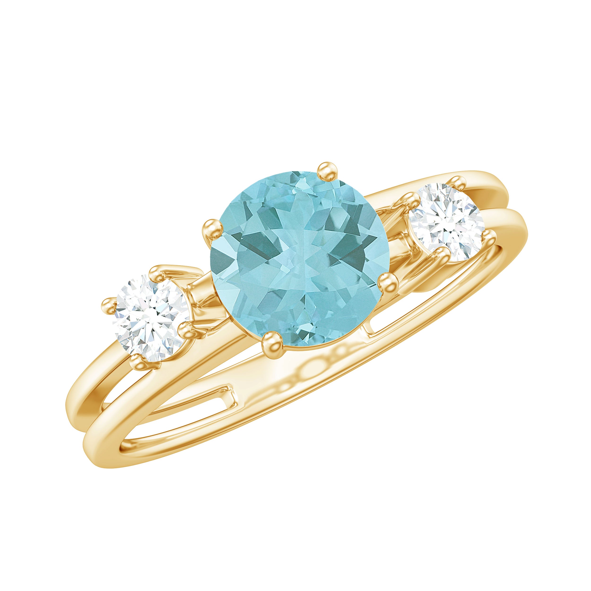 1.25 CT Three Stone Sky Blue Topaz and Diamond Ring Sky Blue Topaz - ( AAA ) - Quality - Rosec Jewels