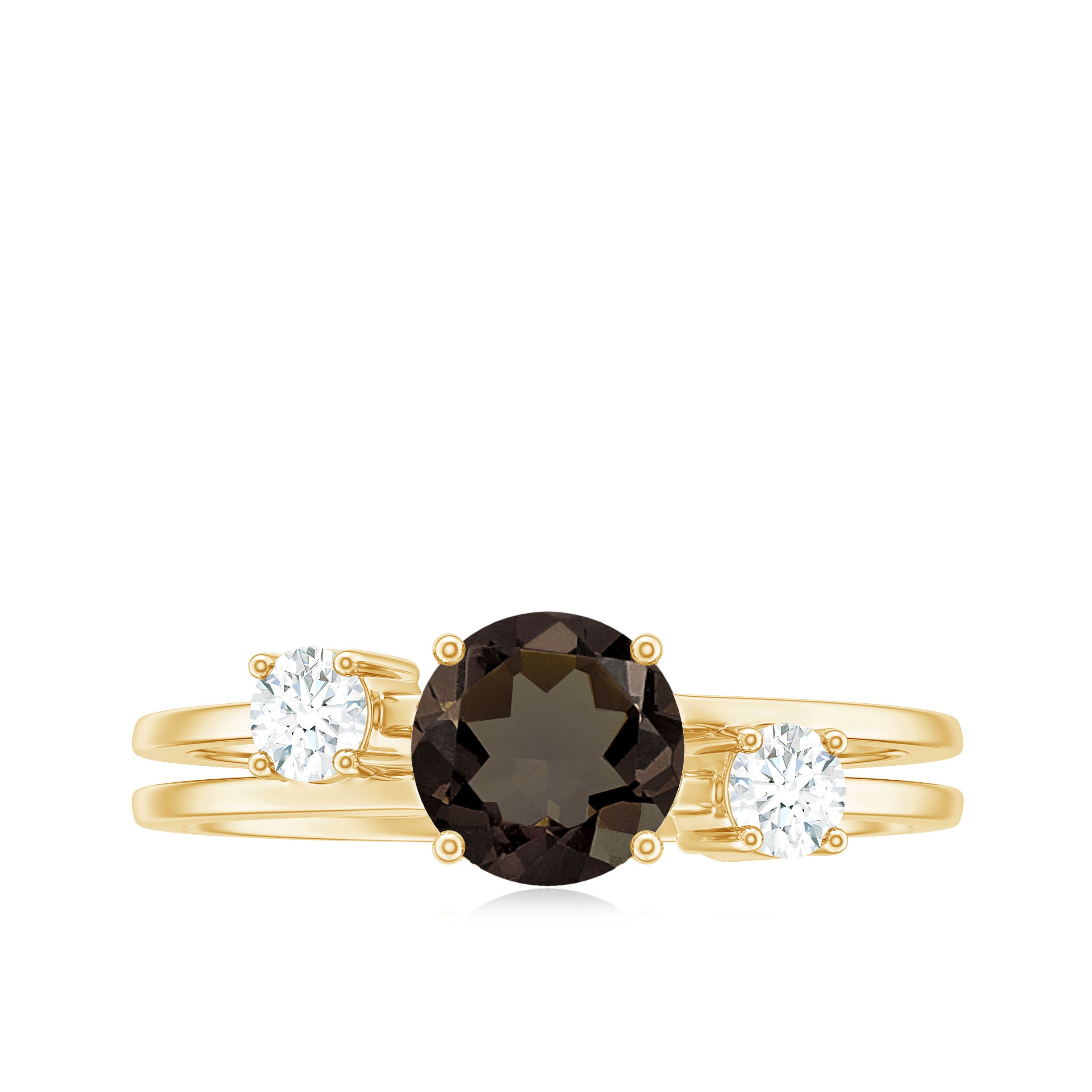 Genuine Smoky Quartz Double Band Ring with Diamond Smoky Quartz - ( AAA ) - Quality - Rosec Jewels