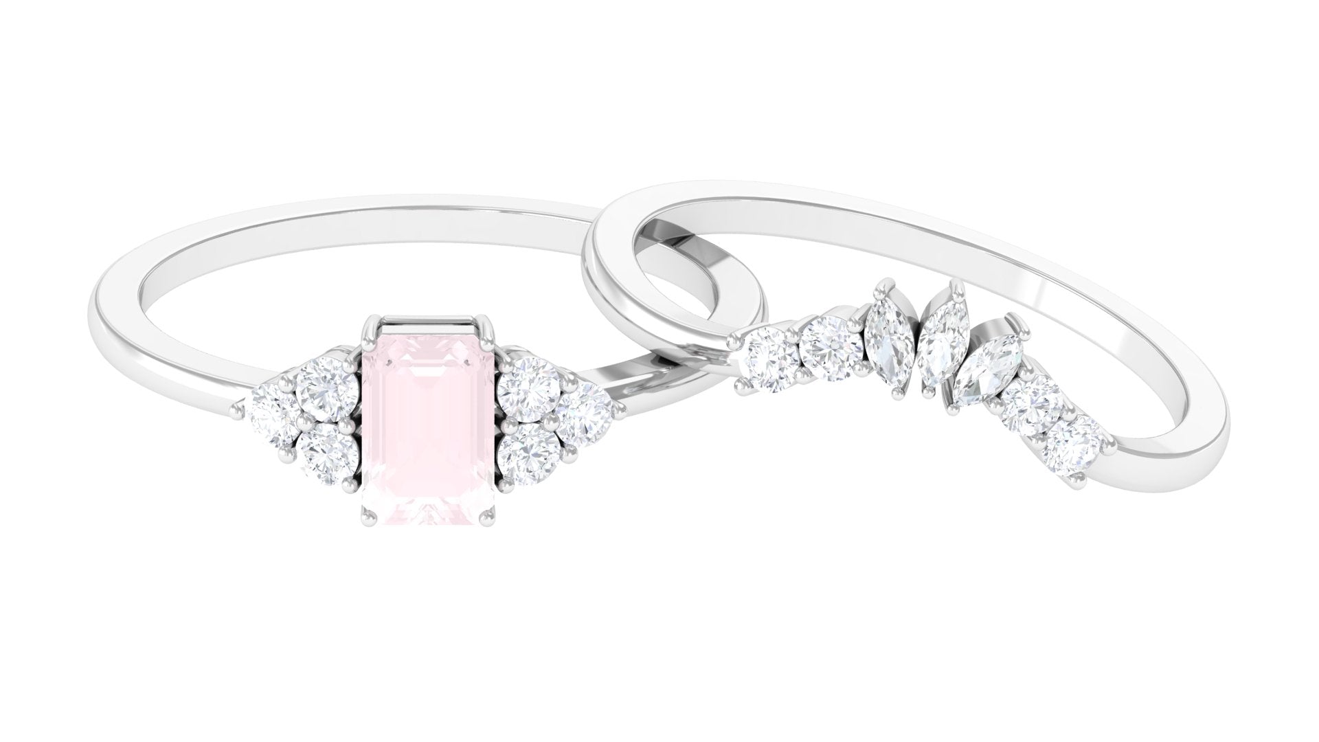 1.25 CT Rose Quartz and Diamond Ring Set in Prong Setting Rose Quartz - ( AAA ) - Quality - Rosec Jewels