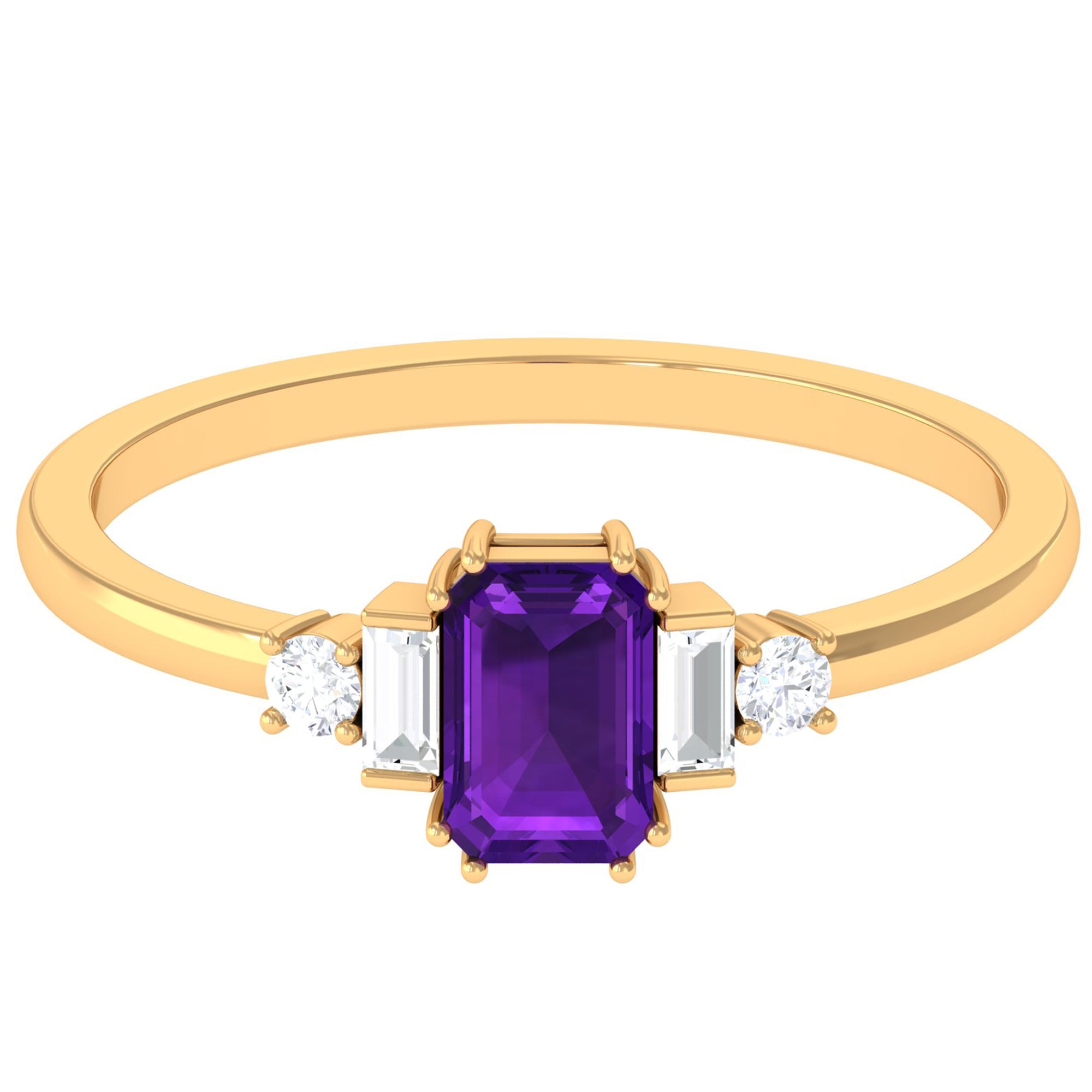 Octagon Amethyst Solitaire Engagement Ring with Diamond Amethyst - ( AAA ) - Quality - Rosec Jewels