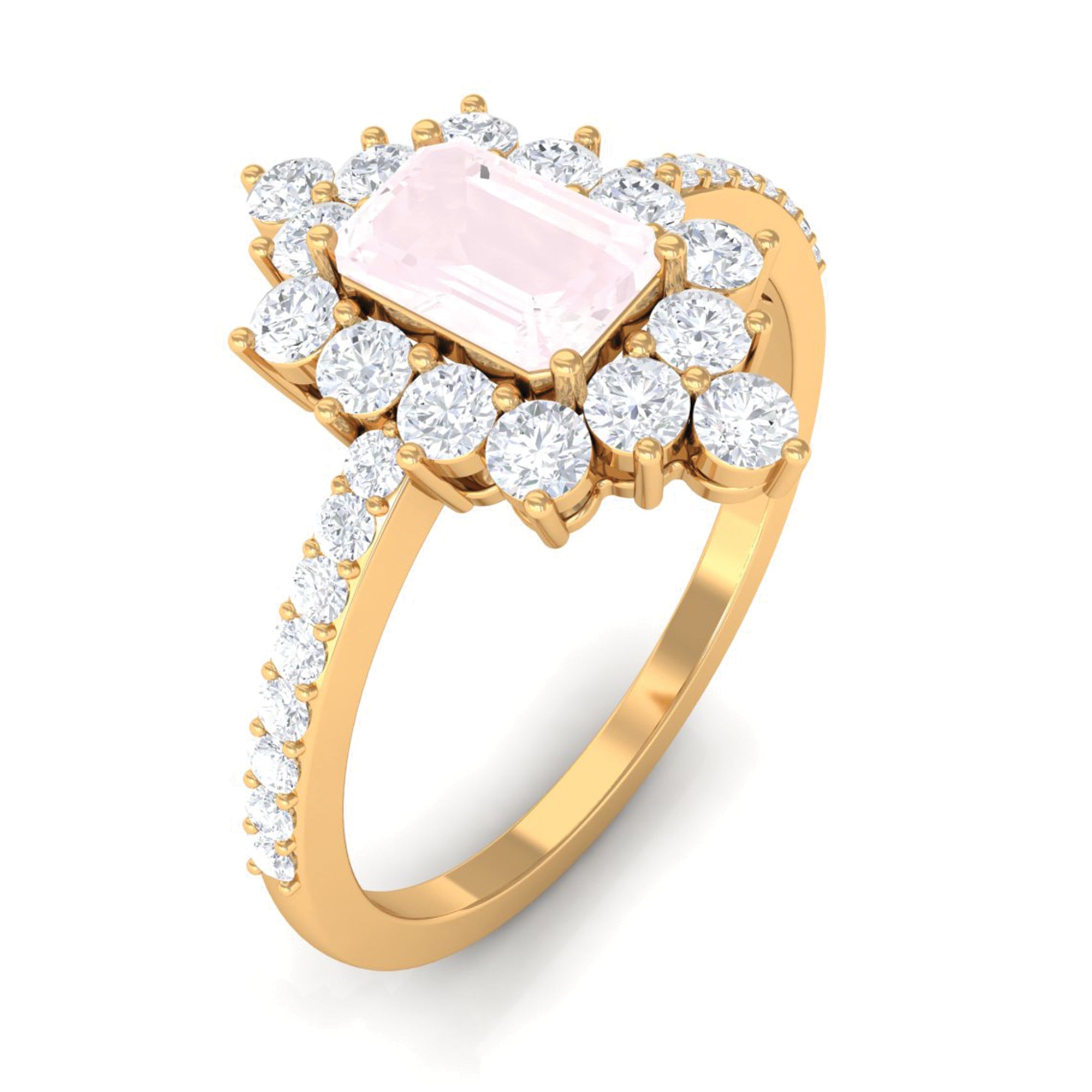 1.75 CT Vintage Inspired Rose Quartz Ring with Diamond Halo Rose Quartz - ( AAA ) - Quality - Rosec Jewels