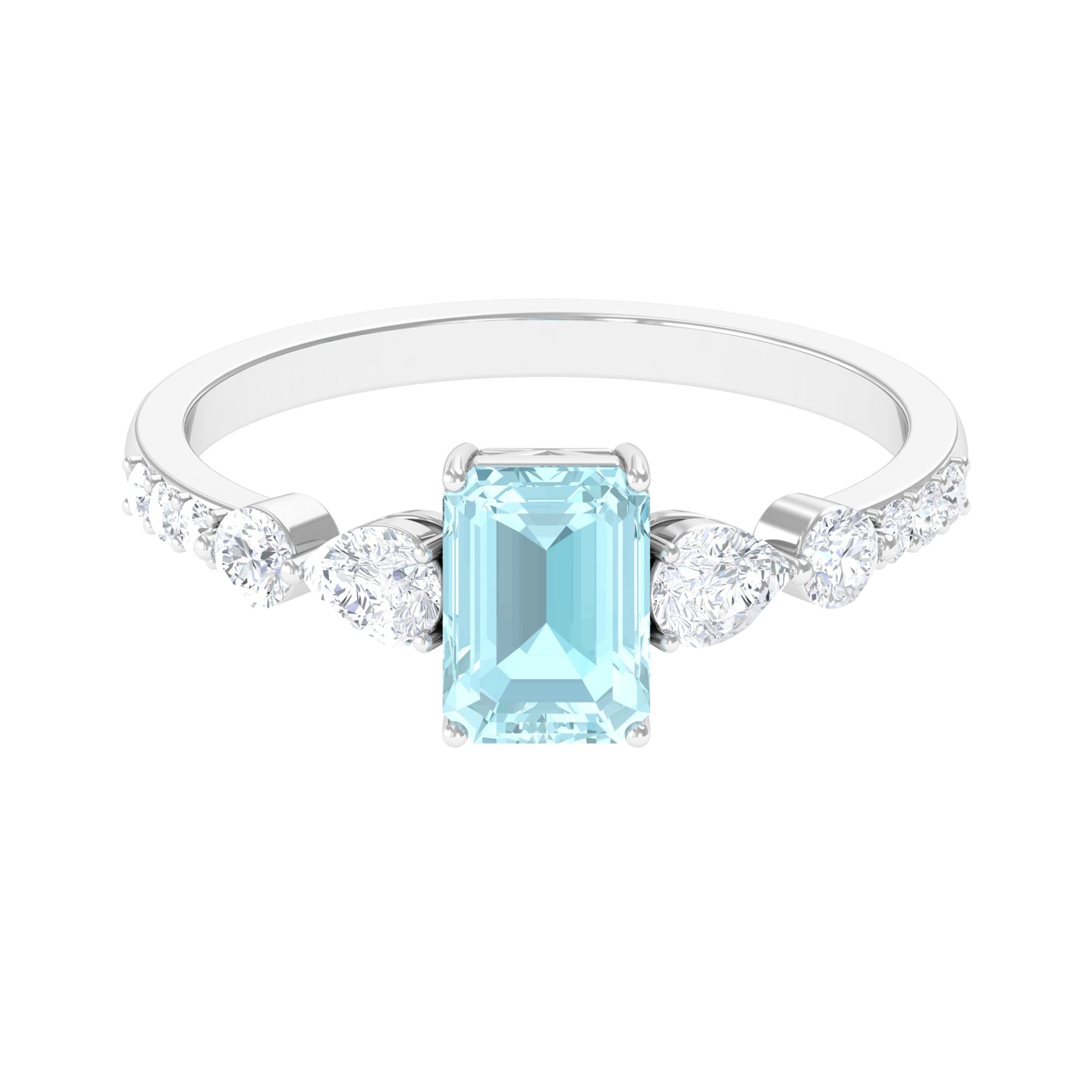 Classic Emerald Cut Sky Blue Topaz Solitaire Engagement Ring with Moissanite Sky Blue Topaz - ( AAA ) - Quality - Rosec Jewels