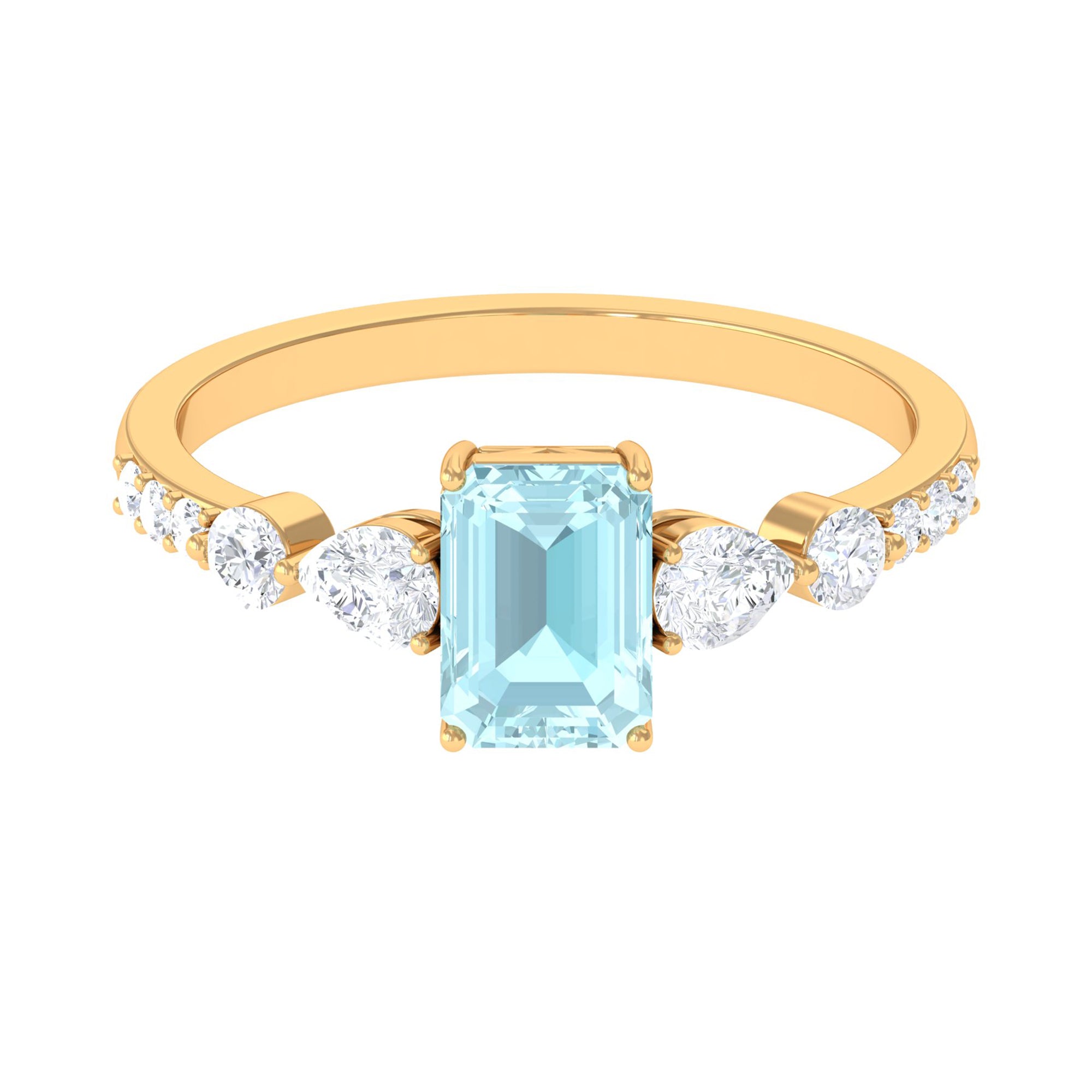 Classic Emerald Cut Sky Blue Topaz Solitaire Engagement Ring with Moissanite Sky Blue Topaz - ( AAA ) - Quality - Rosec Jewels