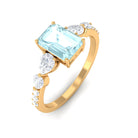 Classic Emerald Cut Sky Blue Topaz Solitaire Engagement Ring with Moissanite Sky Blue Topaz - ( AAA ) - Quality - Rosec Jewels