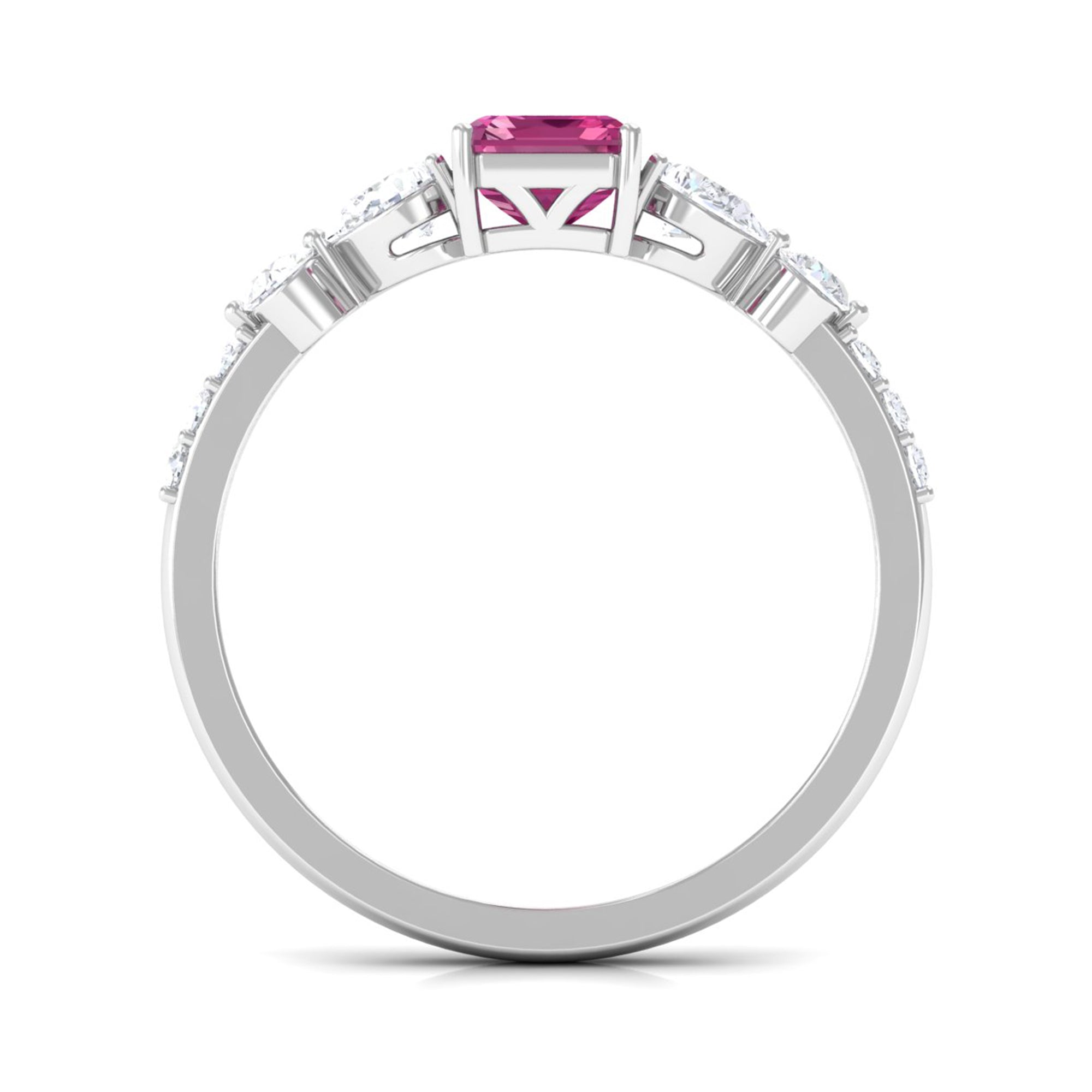 Classic Emerald Cut Pink tourmaline Solitaire Engagement Ring with Moissanite Pink Tourmaline - ( AAA ) - Quality - Rosec Jewels