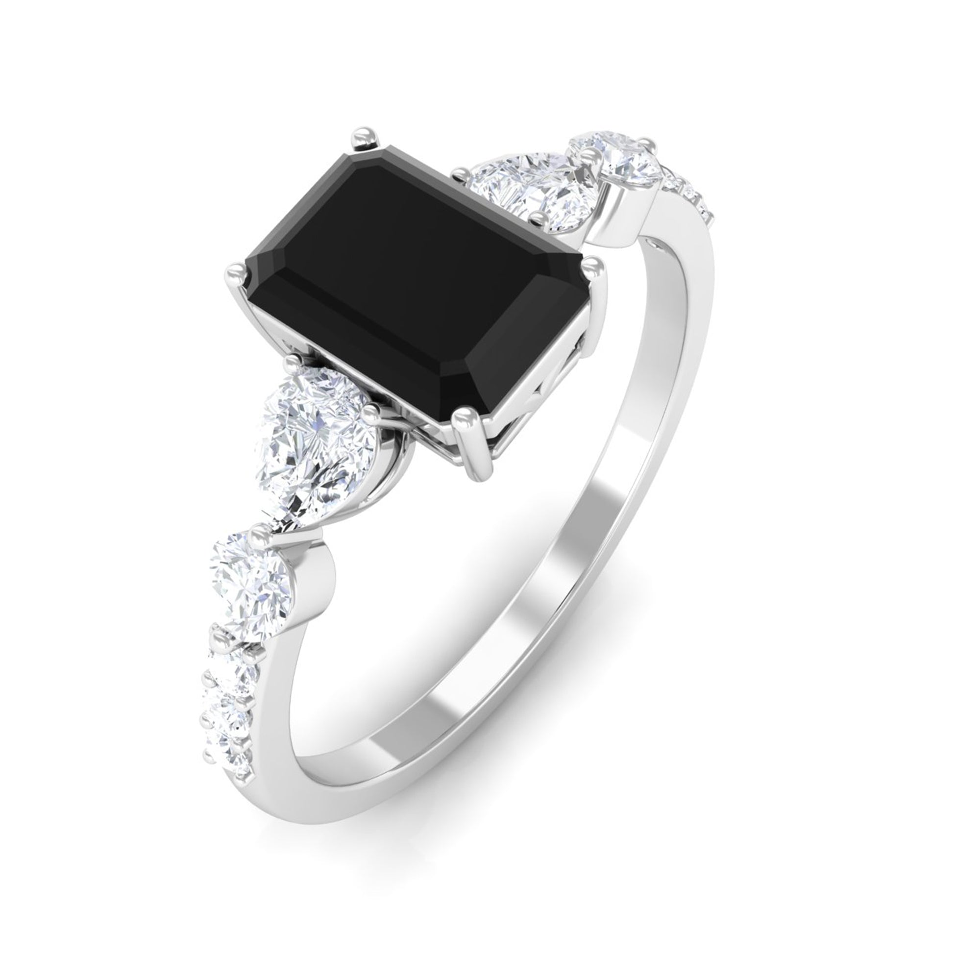 1.75 CT Octagon Cut Black Spinel Solitaire Ring with Moissanite Black Spinel - ( AAA ) - Quality - Rosec Jewels