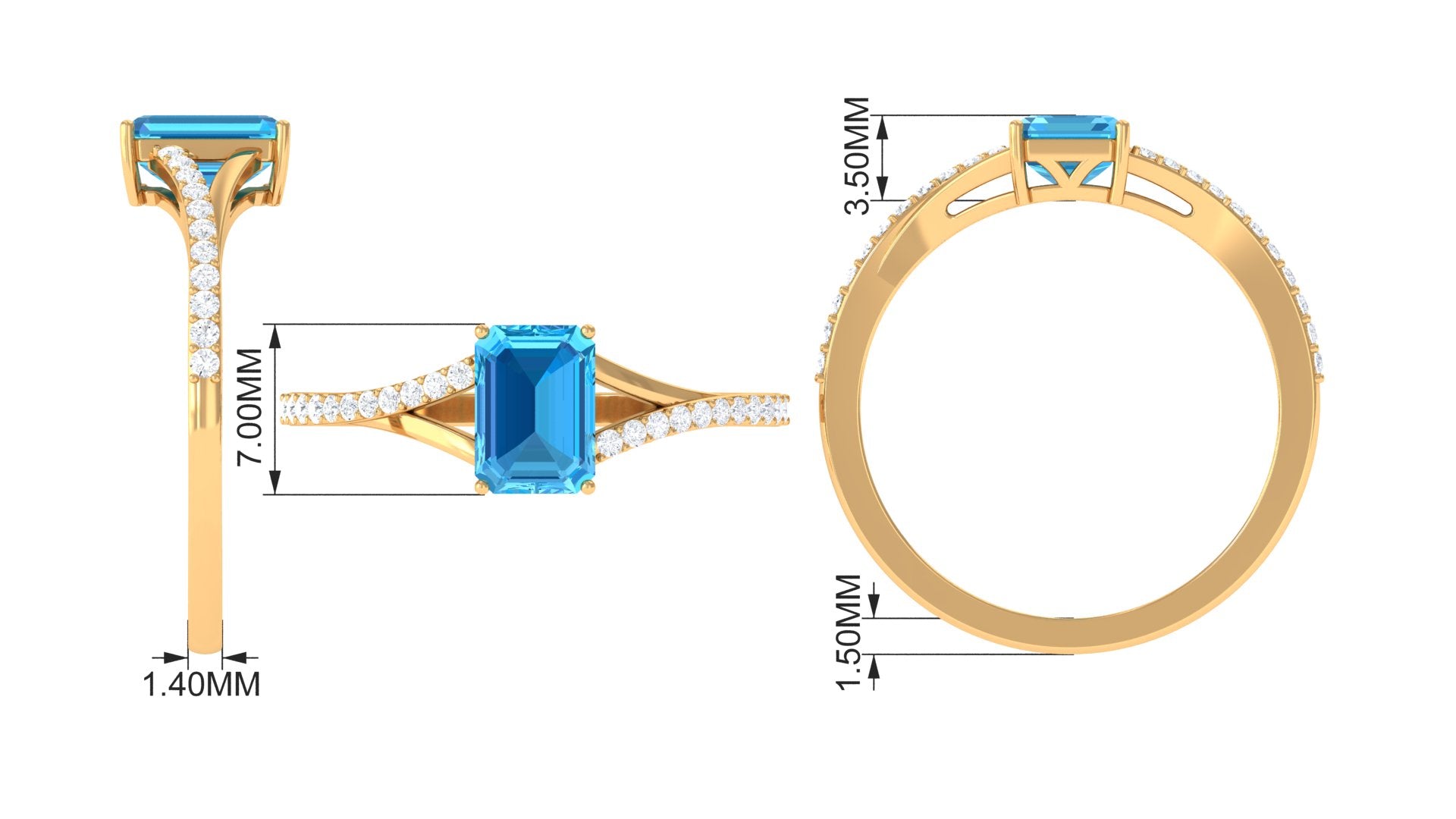 Real Swiss Blue Topaz Solitaire Ring with Diamond Accent Swiss Blue Topaz - ( AAA ) - Quality - Rosec Jewels