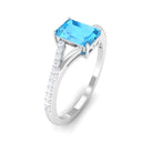 Real Swiss Blue Topaz Solitaire Ring with Diamond Accent Swiss Blue Topaz - ( AAA ) - Quality - Rosec Jewels