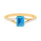 Real Swiss Blue Topaz Solitaire Ring with Diamond Accent Swiss Blue Topaz - ( AAA ) - Quality - Rosec Jewels