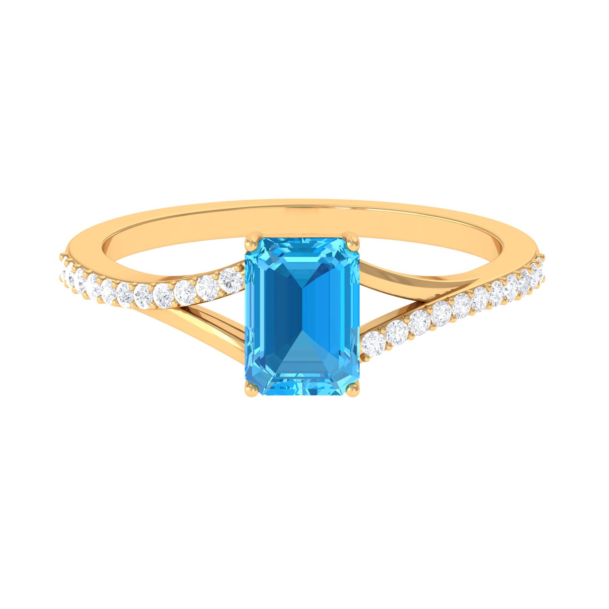 Real Swiss Blue Topaz Solitaire Ring with Diamond Accent Swiss Blue Topaz - ( AAA ) - Quality - Rosec Jewels