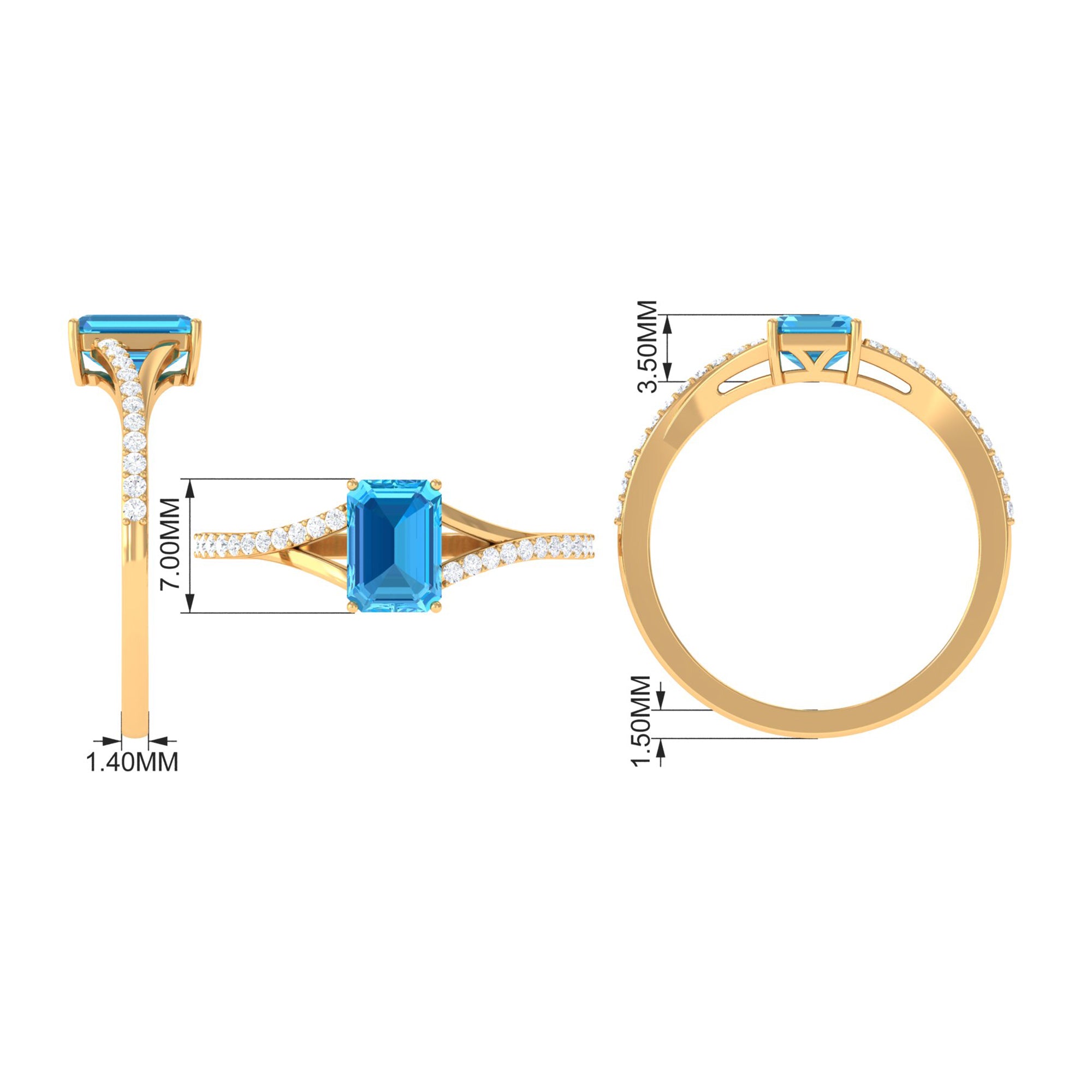 Real Swiss Blue Topaz Solitaire Ring with Diamond Accent Swiss Blue Topaz - ( AAA ) - Quality - Rosec Jewels