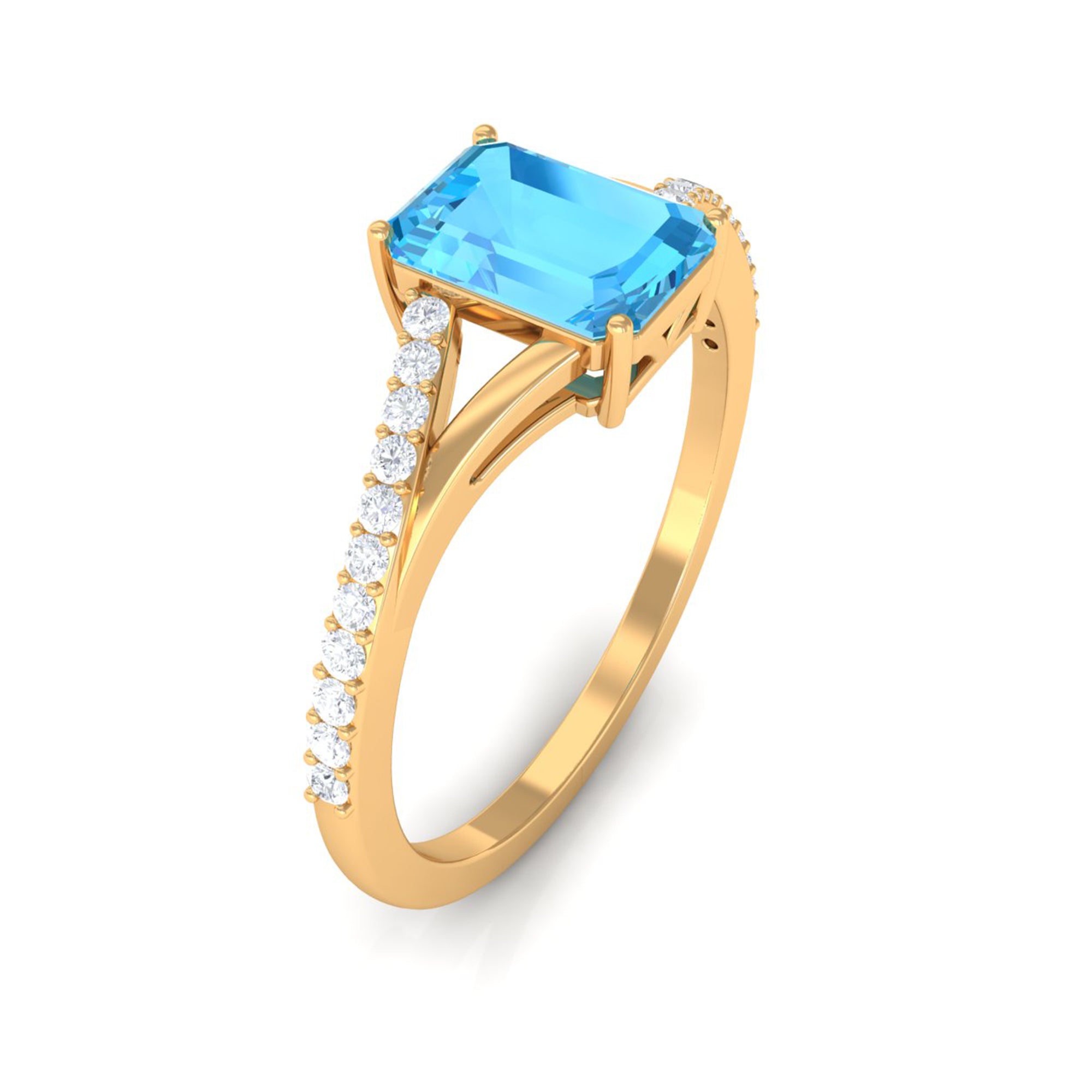 Real Swiss Blue Topaz Solitaire Ring with Diamond Accent Swiss Blue Topaz - ( AAA ) - Quality - Rosec Jewels