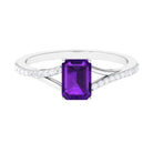 Octagon Cut Solitaire Amethyst Engagement Ring with Diamond Amethyst - ( AAA ) - Quality - Rosec Jewels