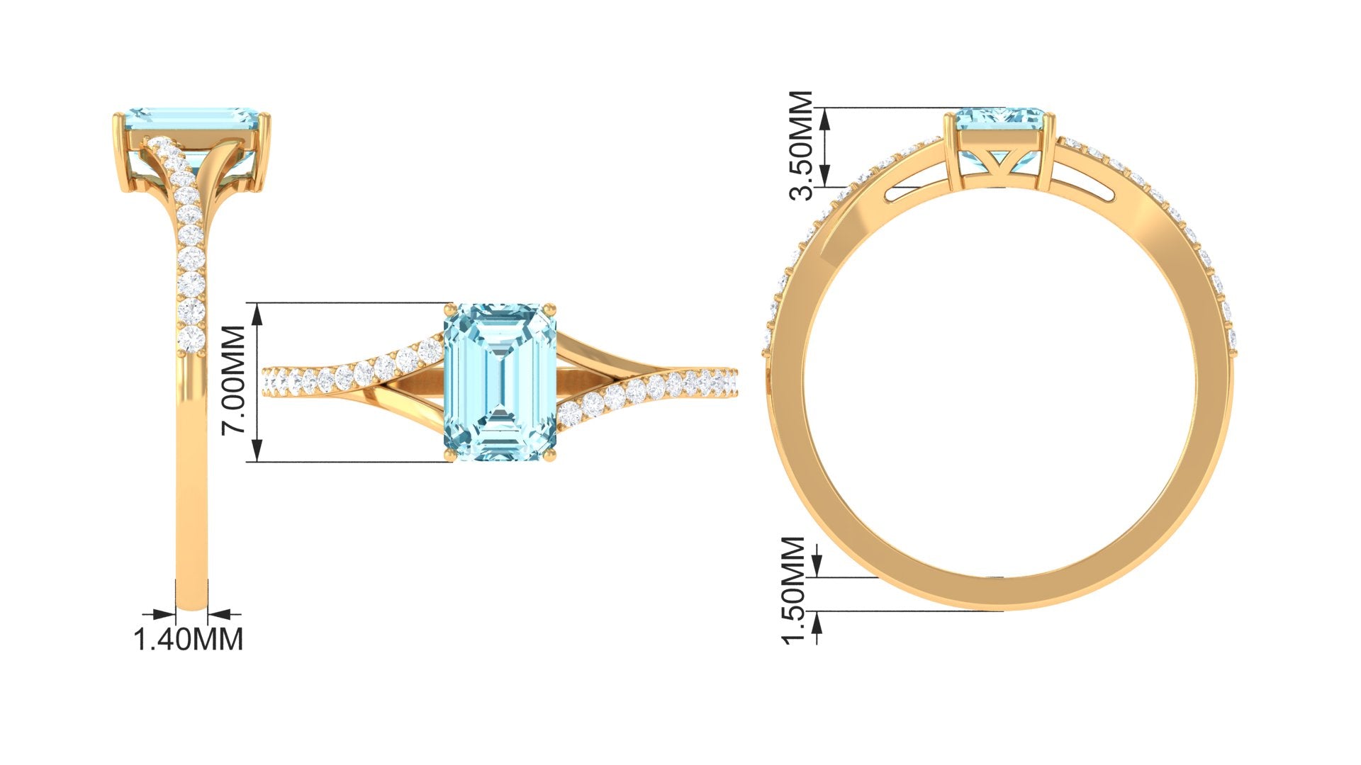 Octagon Cut Solitaire Aquamarine Engagement Ring with Diamond Aquamarine - ( AAA ) - Quality - Rosec Jewels