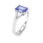 Split Shank Emerald Cut Solitaire Tanzanite Ring with Diamond Tanzanite - ( AAA ) - Quality - Rosec Jewels