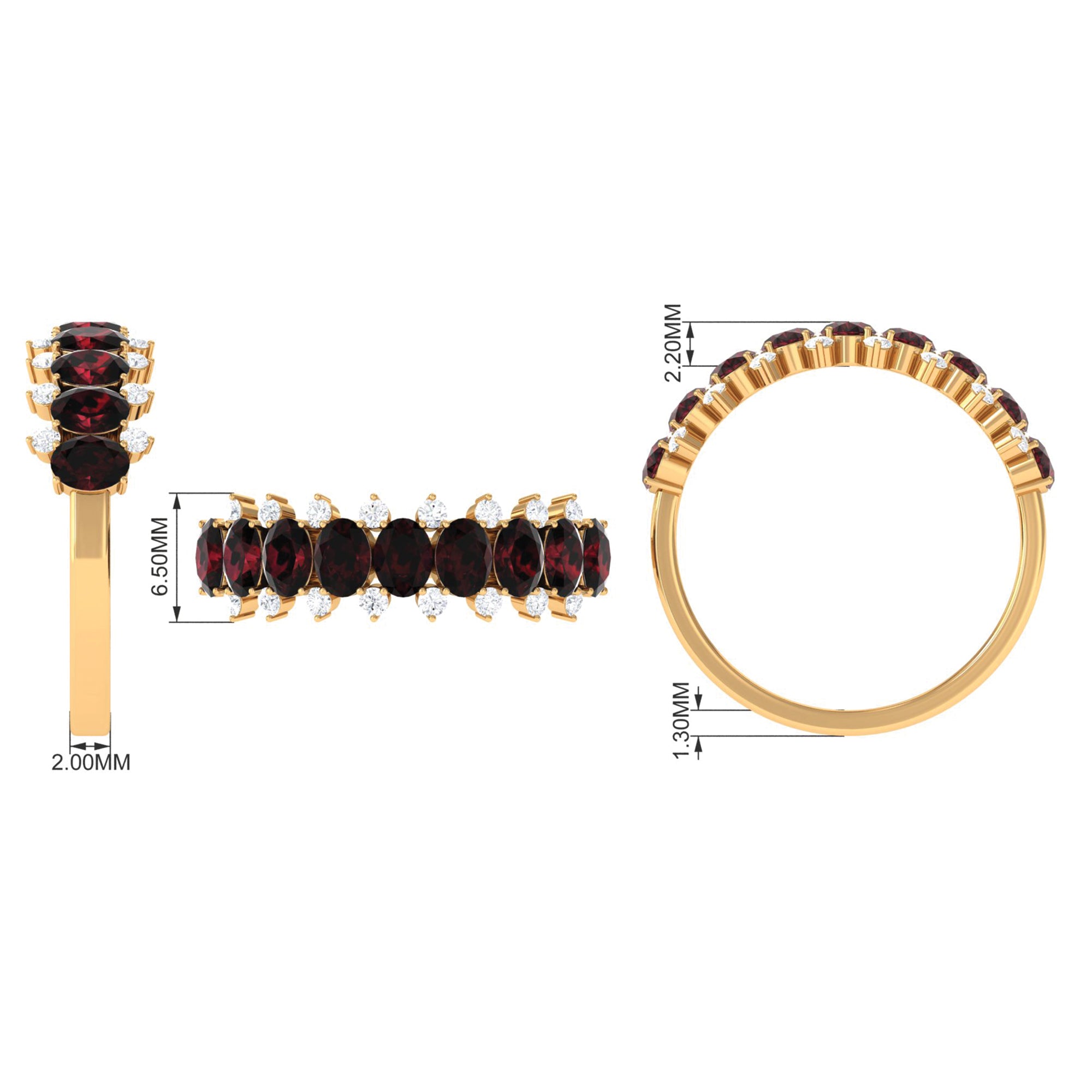 1.75 Ct Garnet Oval Half Eternity Band with Diamond Garnet - ( AAA ) - Quality - Rosec Jewels