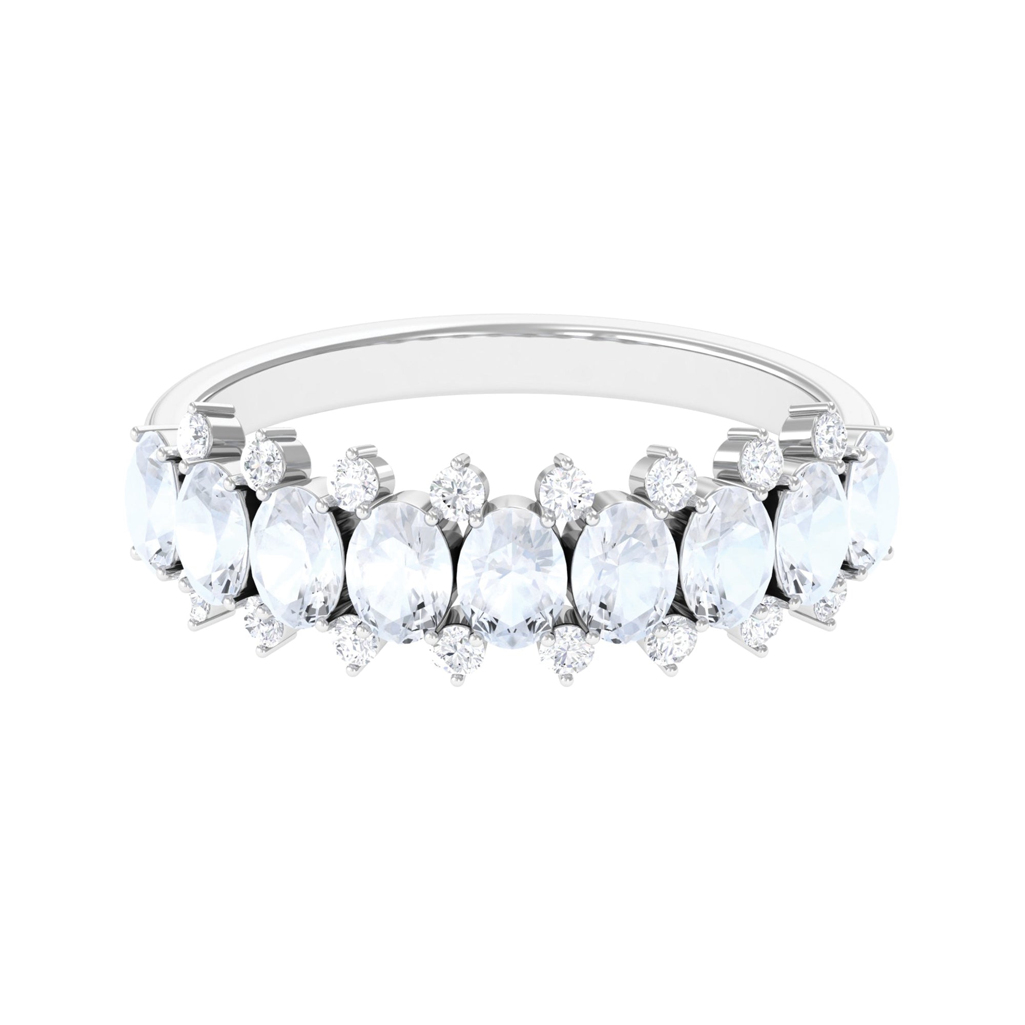 2.5 CT Moonstone and Diamond Semi Eternity Ring Moonstone - ( AAA ) - Quality - Rosec Jewels