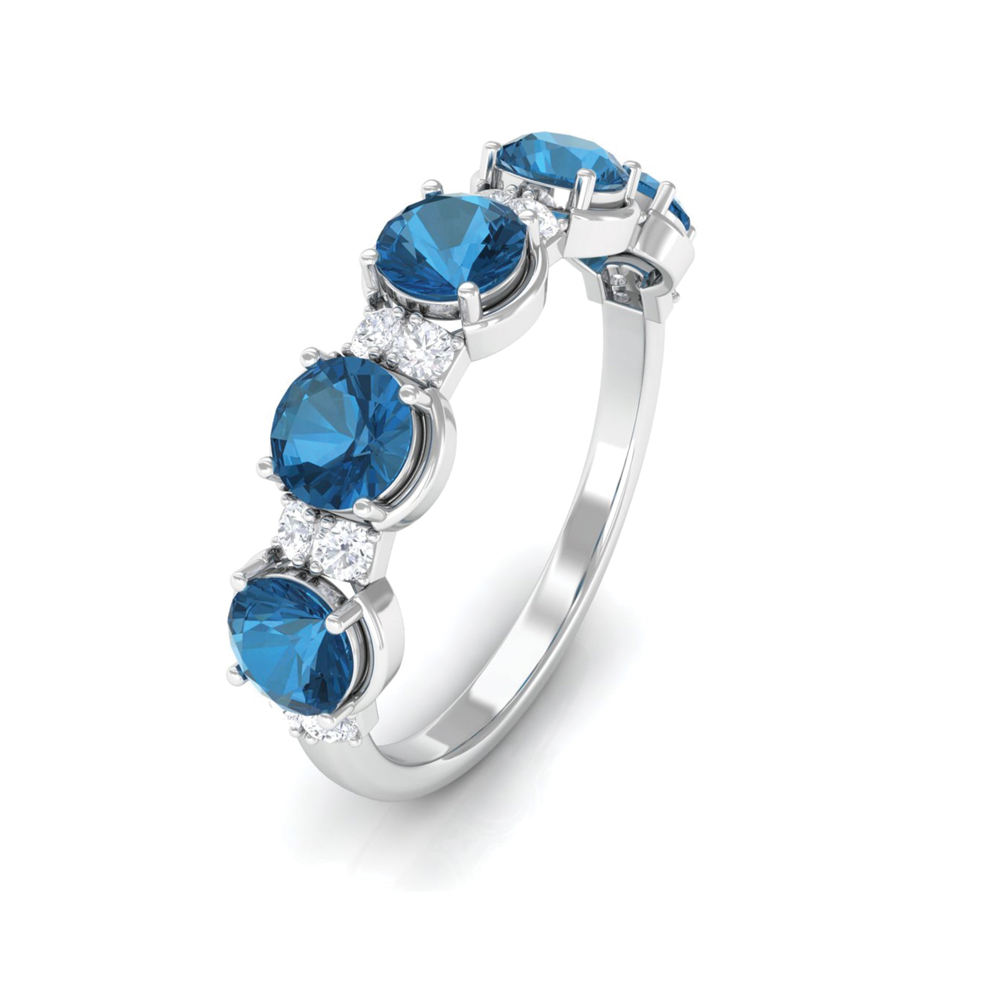 2 CT London Blue Topaz and Diamond Half Eternity Ring London Blue Topaz - ( AAA ) - Quality - Rosec Jewels