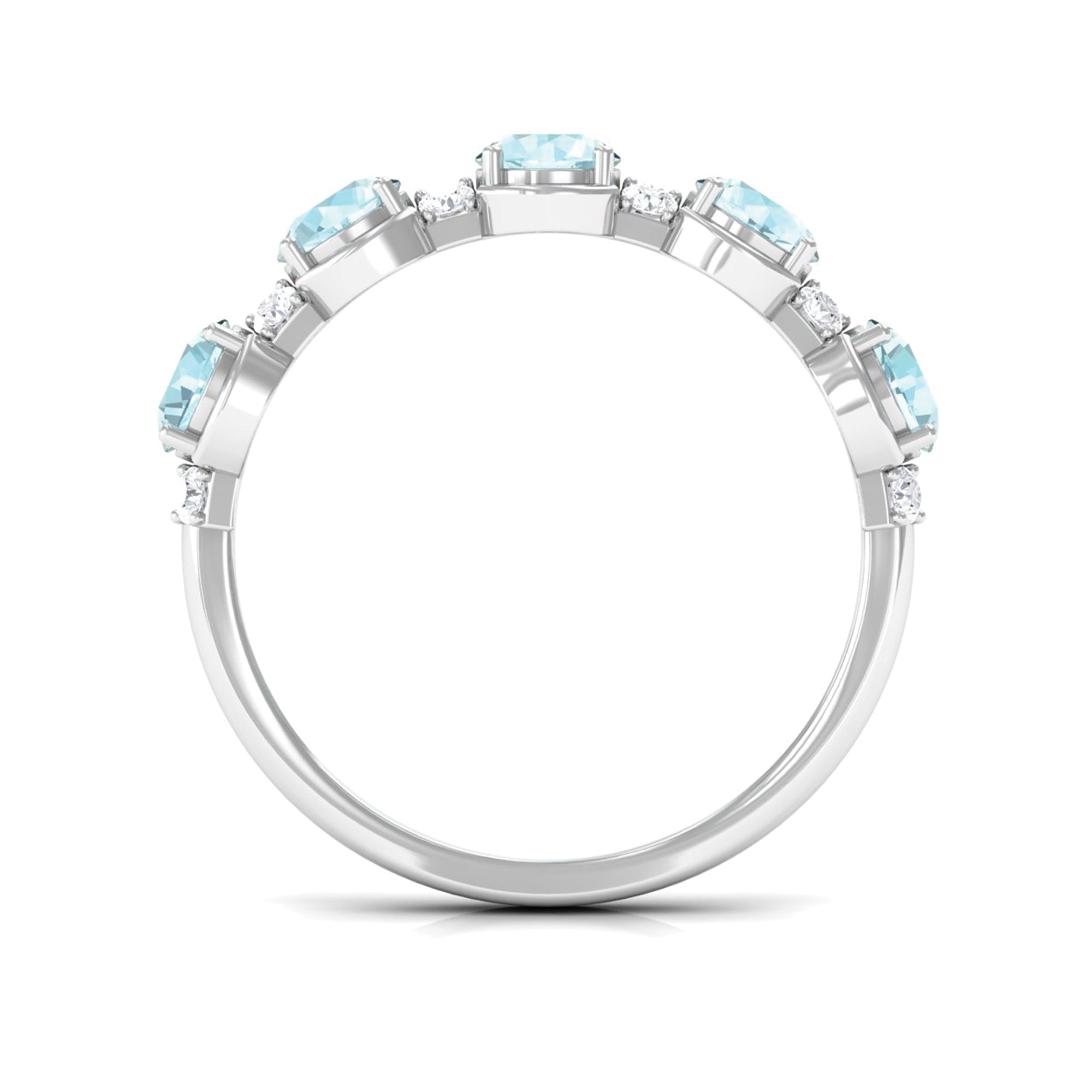 2 CT Round Sky Blue Topaz and Diamond Half Eternity Ring Sky Blue Topaz - ( AAA ) - Quality - Rosec Jewels