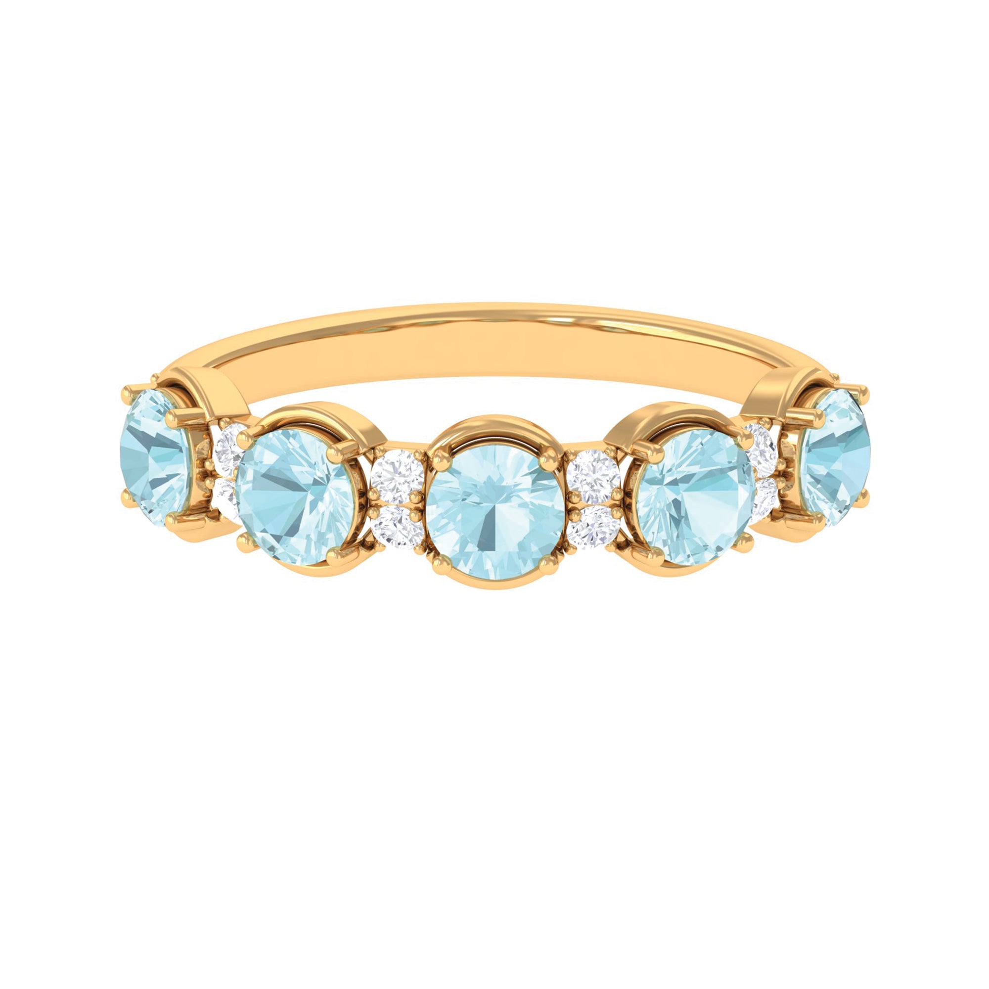 2 CT Round Sky Blue Topaz and Diamond Half Eternity Ring Sky Blue Topaz - ( AAA ) - Quality - Rosec Jewels