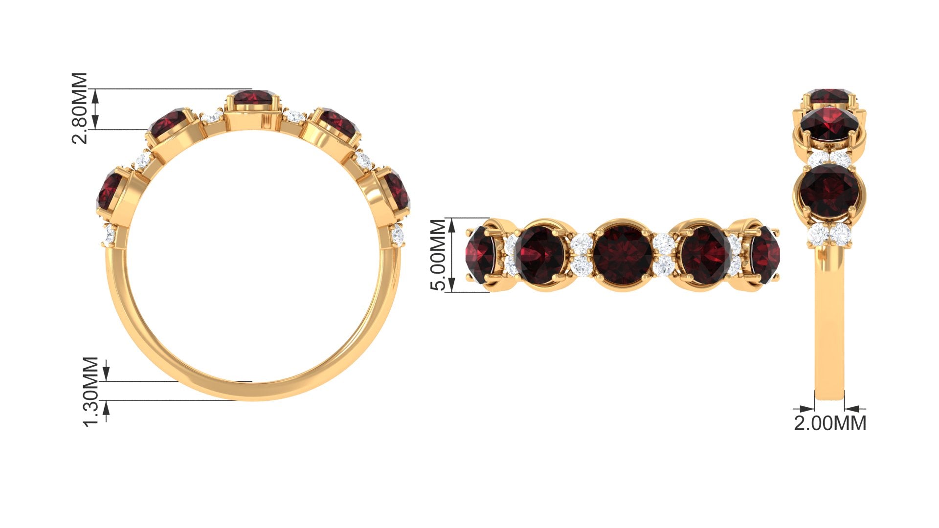 2 Carat Round Garnet Half Eternity Band with Diamond Garnet - ( AAA ) - Quality - Rosec Jewels