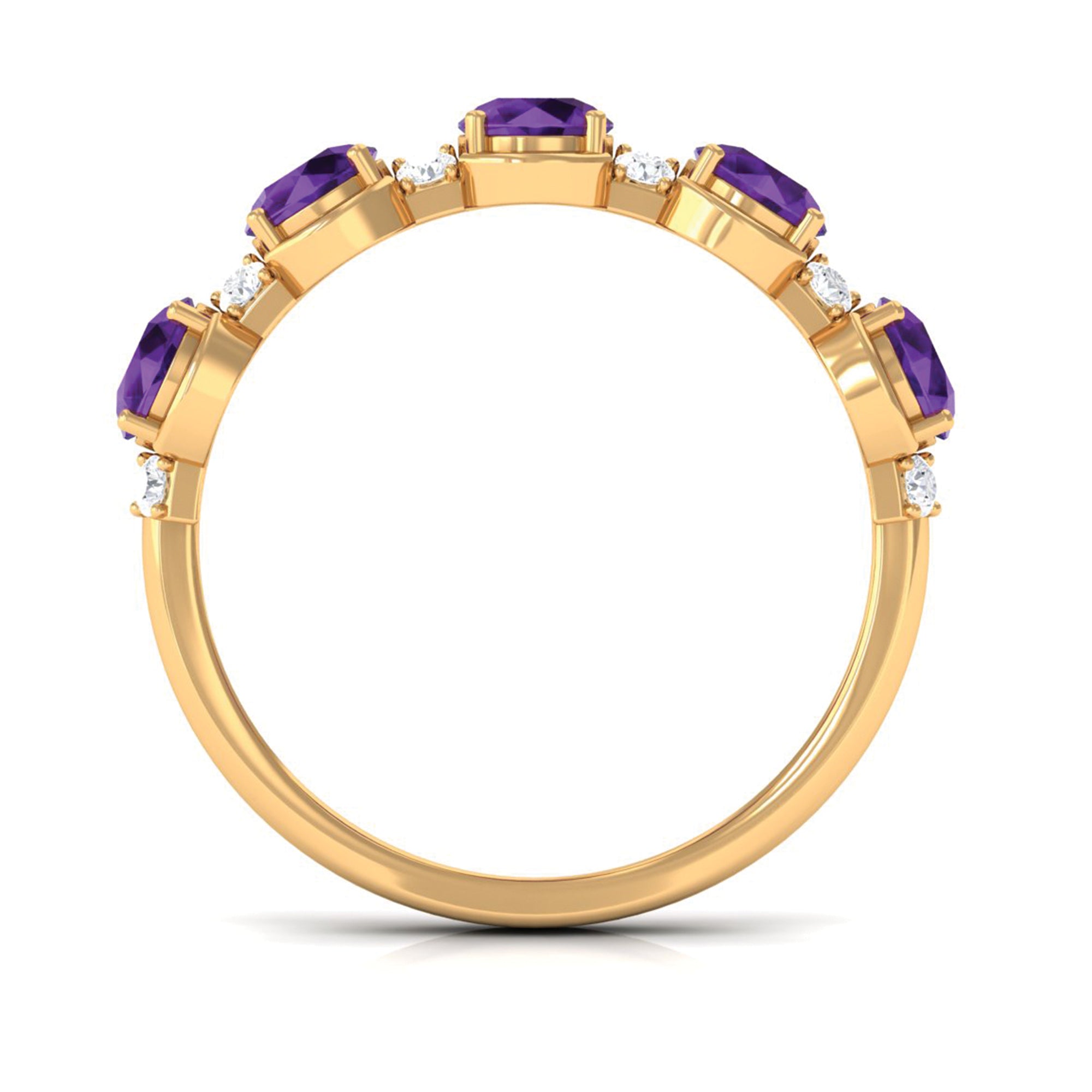 1.5 Carat Round Amethyst Half Eternity Band with Diamond Amethyst - ( AAA ) - Quality - Rosec Jewels