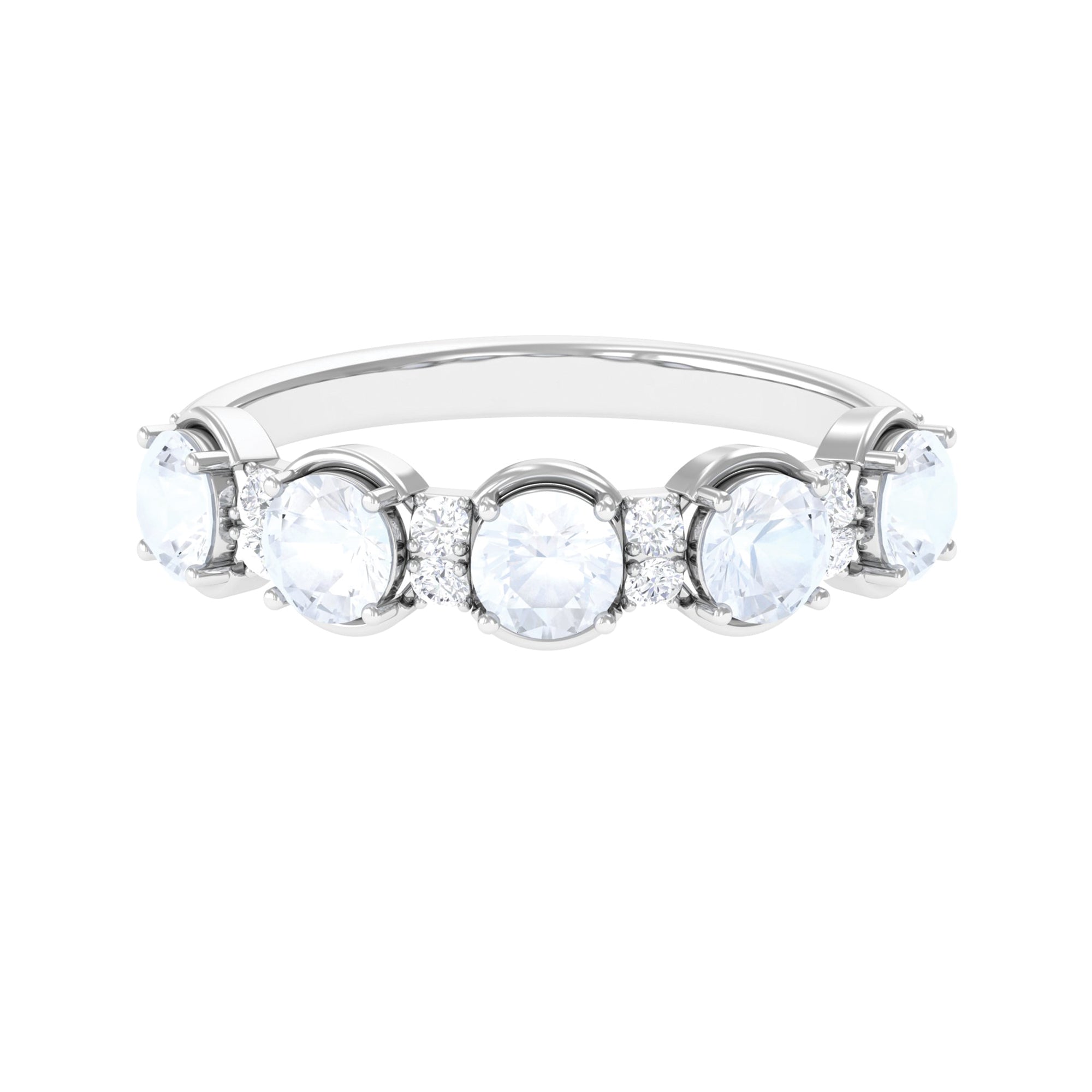 2 CT Genuine Moonstone and Diamond Half Eternity Ring Moonstone - ( AAA ) - Quality - Rosec Jewels