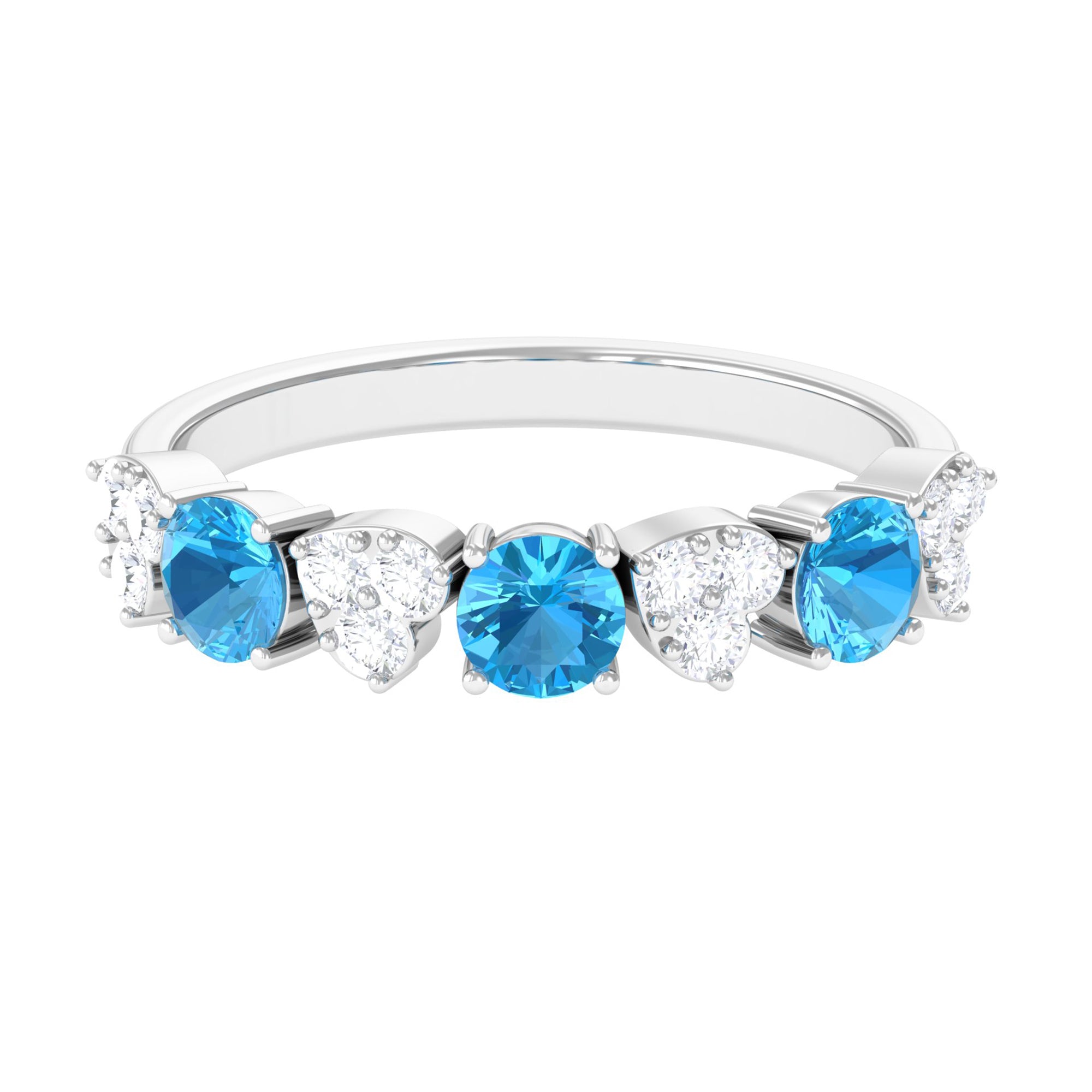 1 CT Swiss Blue Topaz and Diamond Half Eternity Ring Swiss Blue Topaz - ( AAA ) - Quality - Rosec Jewels