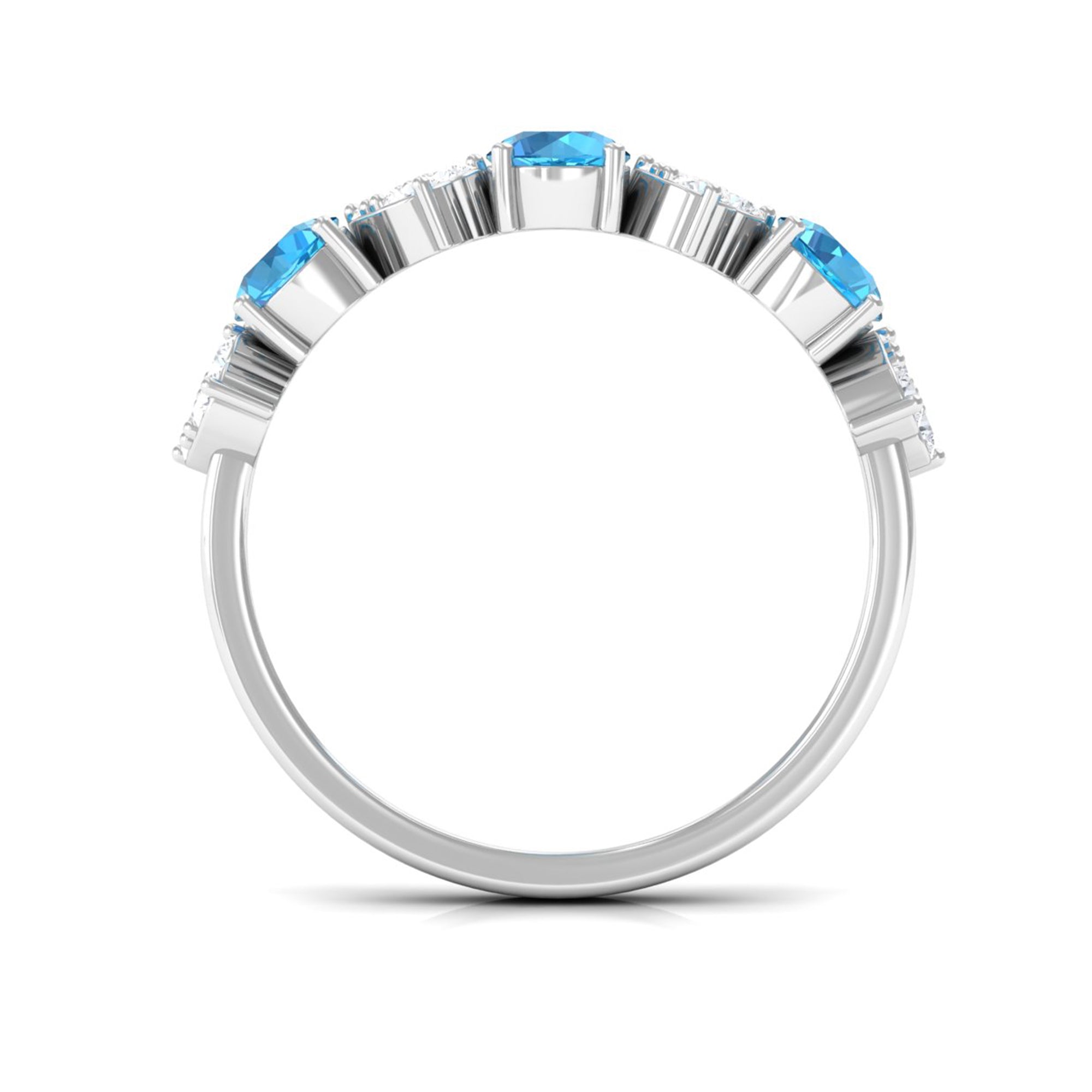 1 CT Swiss Blue Topaz and Diamond Half Eternity Ring Swiss Blue Topaz - ( AAA ) - Quality - Rosec Jewels