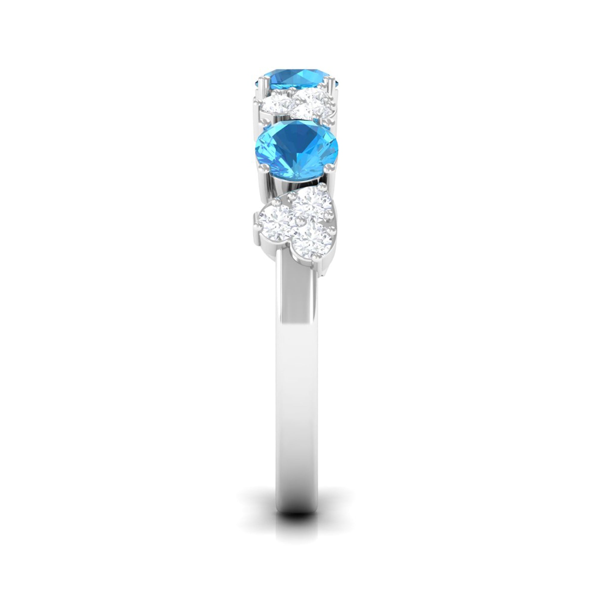 1 CT Swiss Blue Topaz and Diamond Half Eternity Ring Swiss Blue Topaz - ( AAA ) - Quality - Rosec Jewels