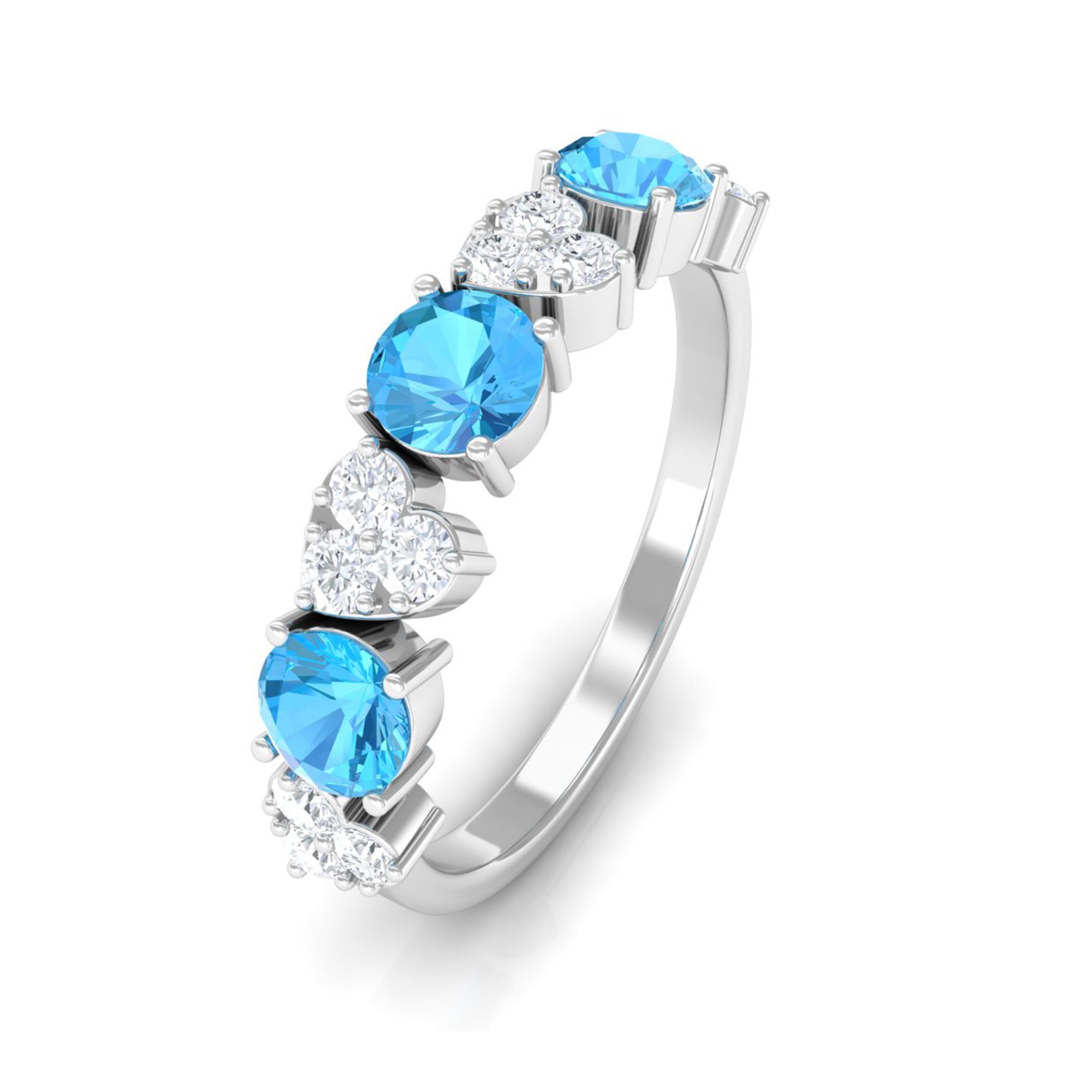 1 CT Swiss Blue Topaz and Diamond Half Eternity Ring Swiss Blue Topaz - ( AAA ) - Quality - Rosec Jewels