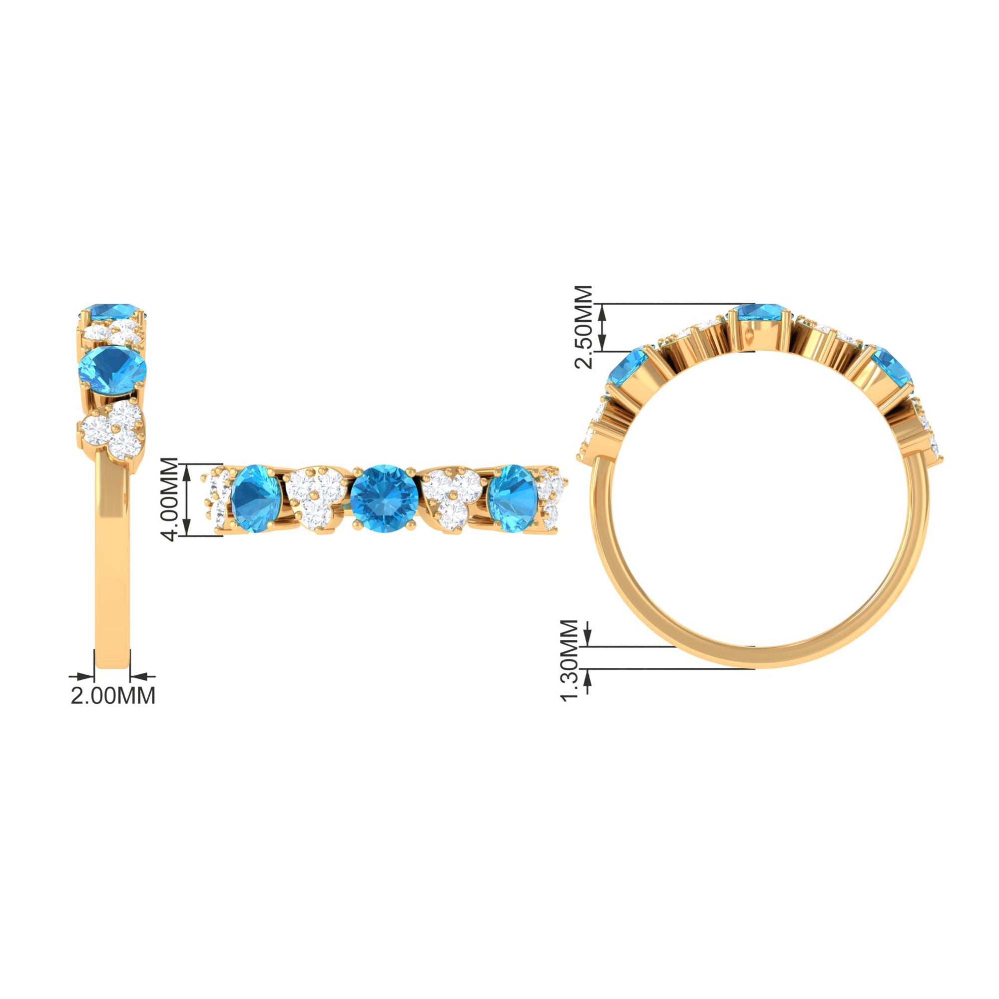 1 CT Swiss Blue Topaz and Diamond Half Eternity Ring Swiss Blue Topaz - ( AAA ) - Quality - Rosec Jewels