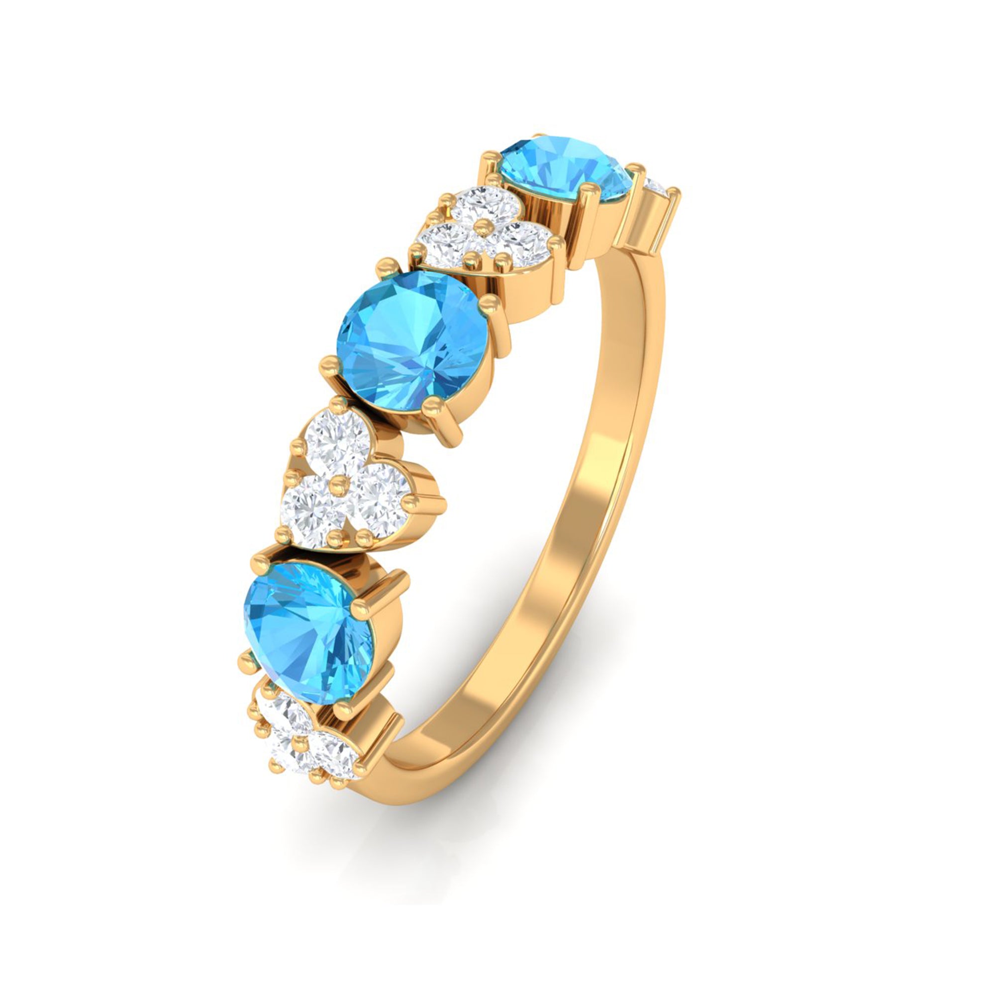 1 CT Swiss Blue Topaz and Diamond Half Eternity Ring Swiss Blue Topaz - ( AAA ) - Quality - Rosec Jewels