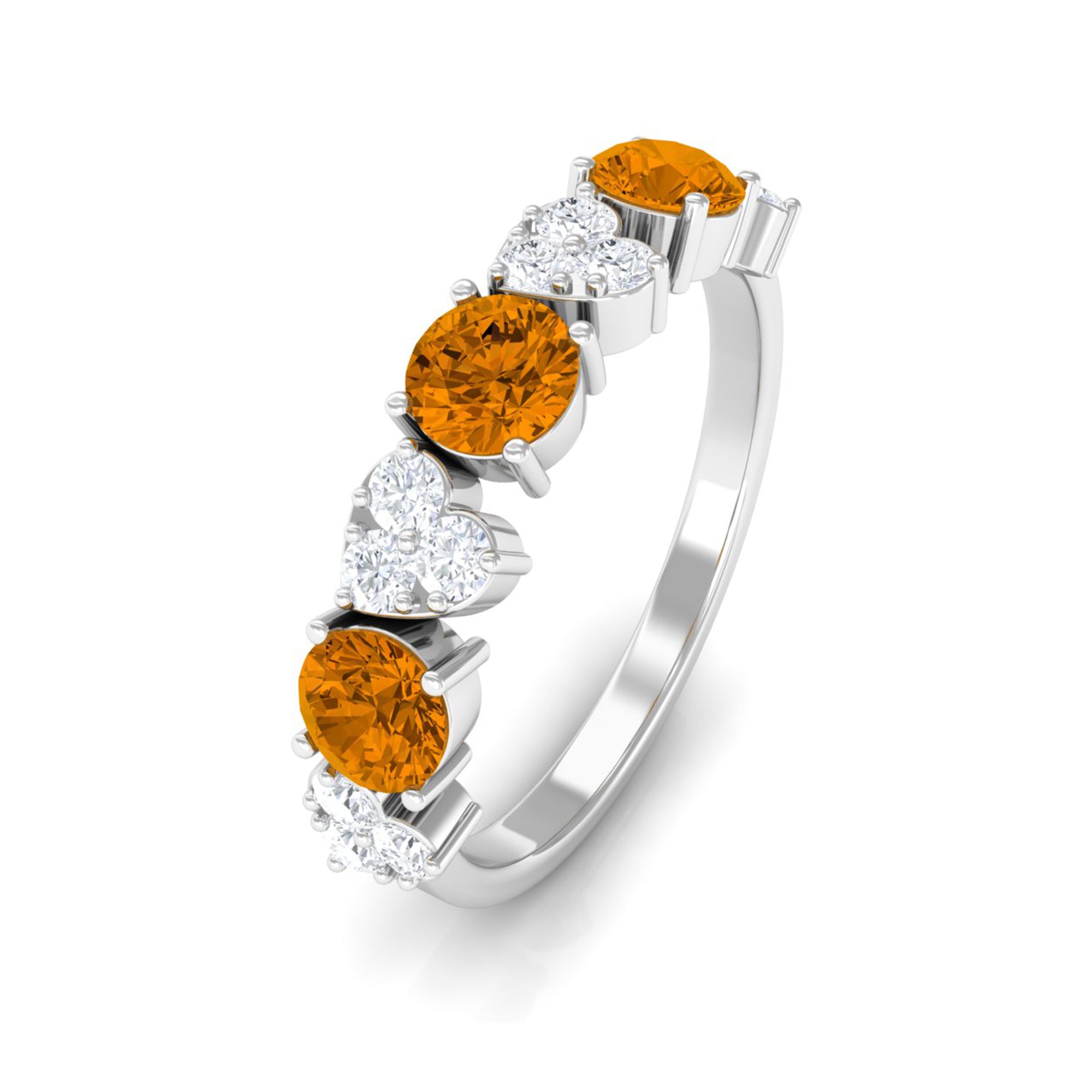 Alternate Citrine and Pave Diamond Heart Half Eternity Ring Citrine - ( AAA ) - Quality - Rosec Jewels