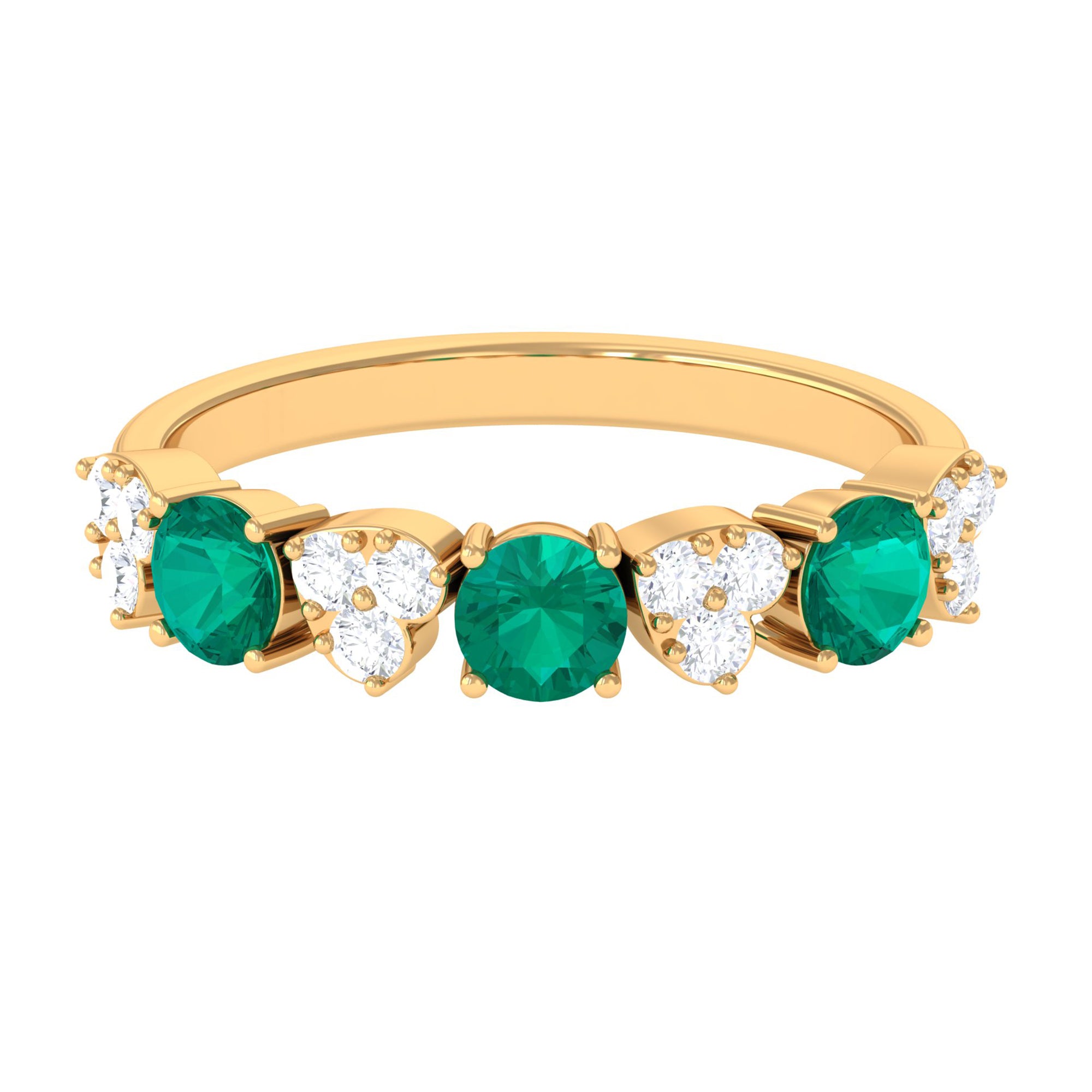 Alternate Emerald and Pave Diamond Heart Half Eternity Ring Emerald - ( AAA ) - Quality - Rosec Jewels