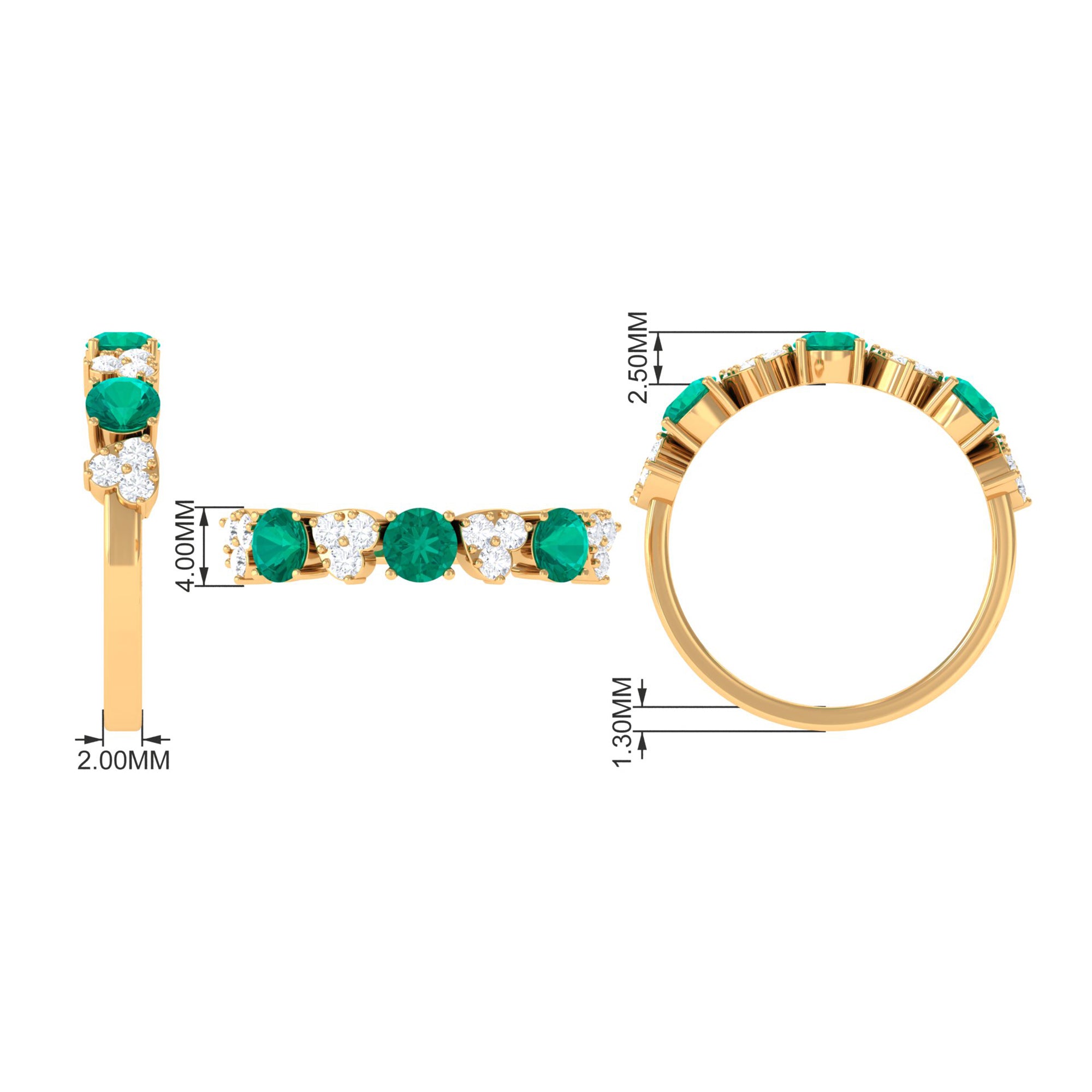 Alternate Emerald and Pave Diamond Heart Half Eternity Ring Emerald - ( AAA ) - Quality - Rosec Jewels