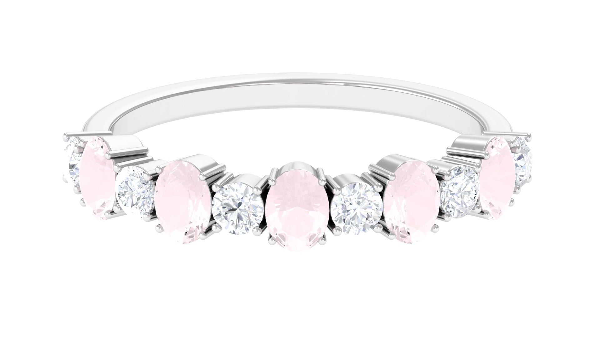 1 CT Alternate Rose Quartz and Diamond Half Eternity Ring Rose Quartz - ( AAA ) - Quality - Rosec Jewels