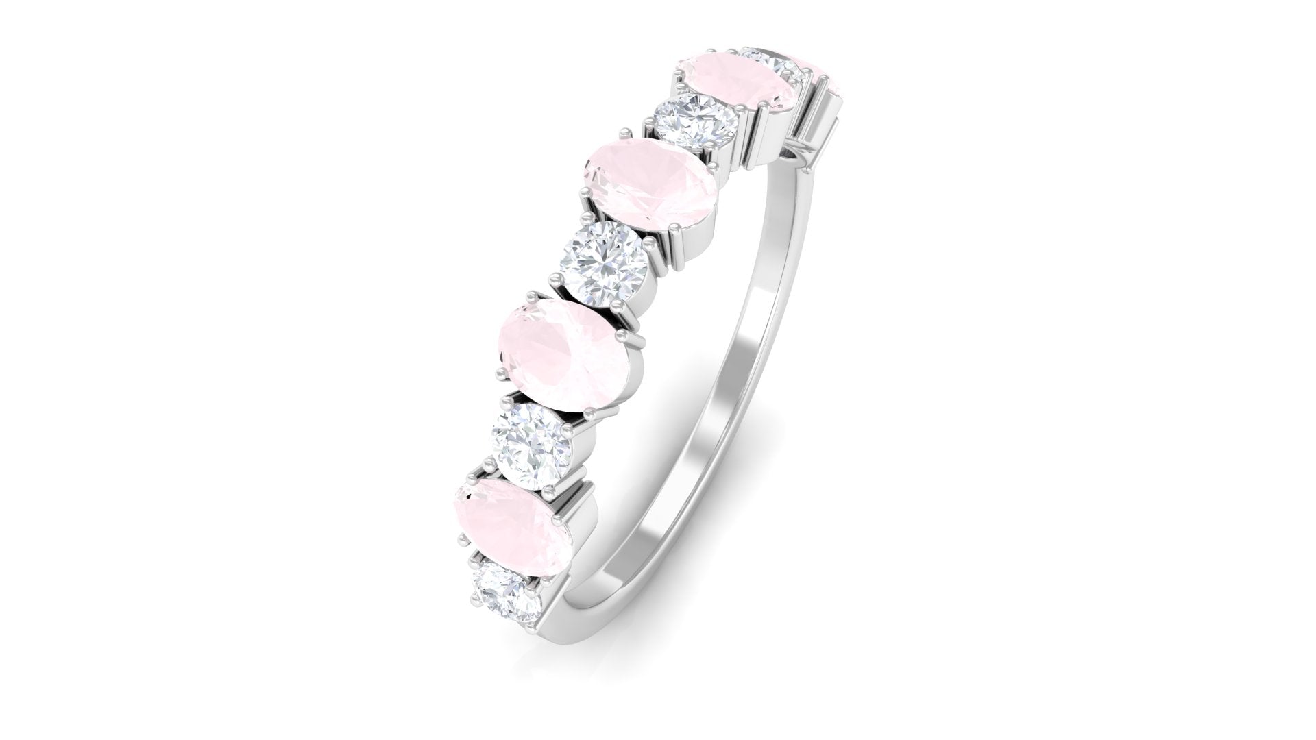 1 CT Alternate Rose Quartz and Diamond Half Eternity Ring Rose Quartz - ( AAA ) - Quality - Rosec Jewels