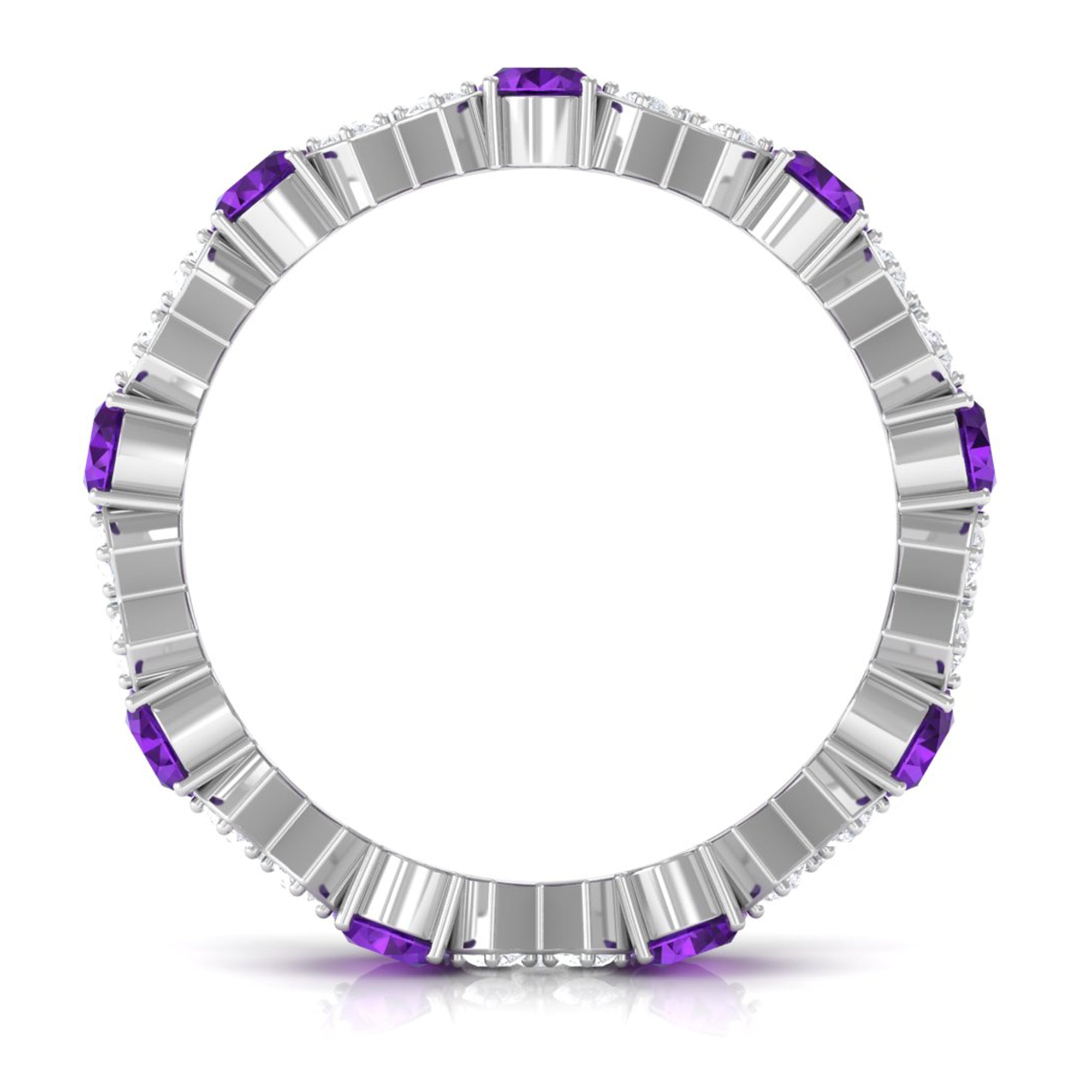 Real Amethyst and Moissanite Designer Eternity Band Ring Amethyst - ( AAA ) - Quality - Rosec Jewels