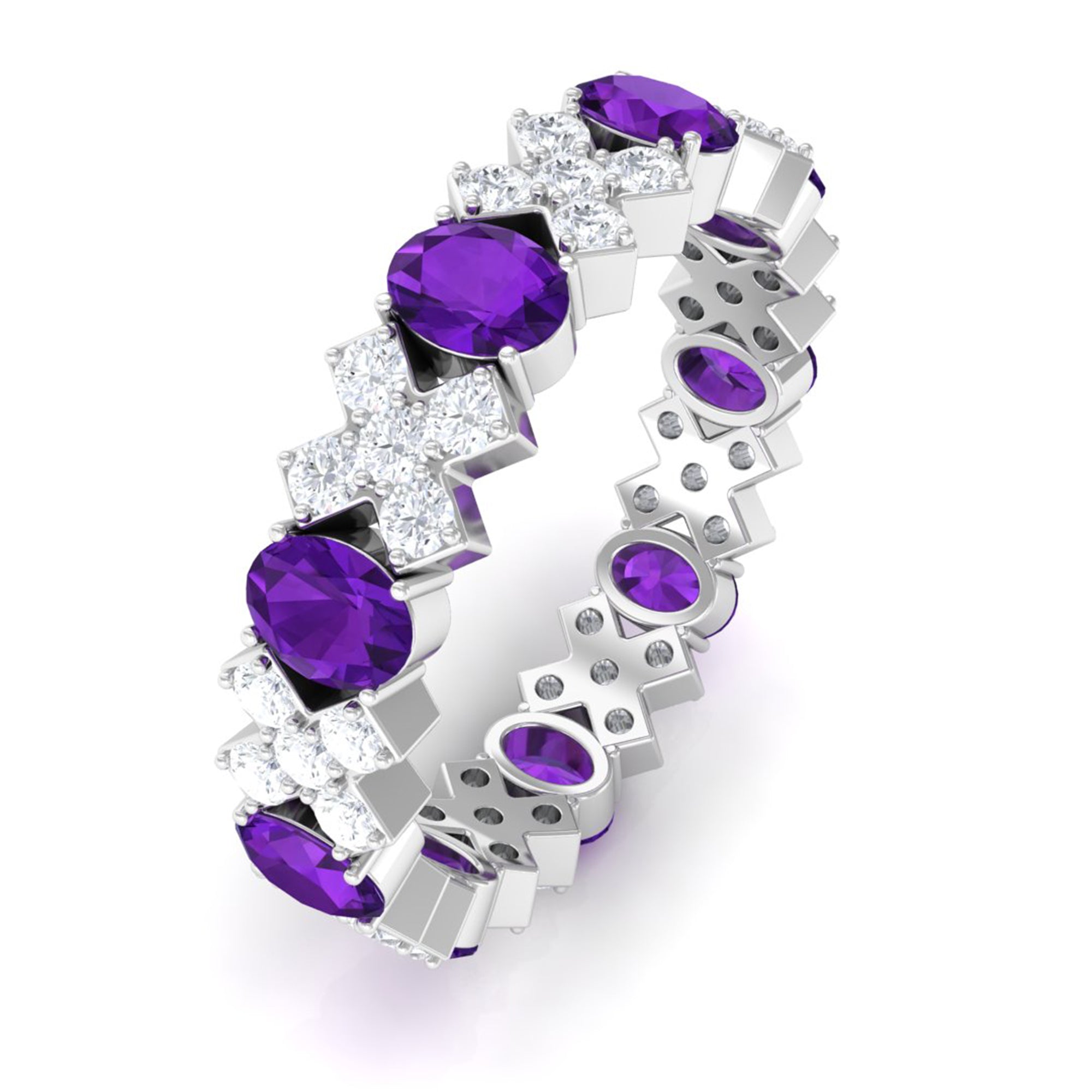 Real Amethyst and Moissanite Designer Eternity Band Ring Amethyst - ( AAA ) - Quality - Rosec Jewels