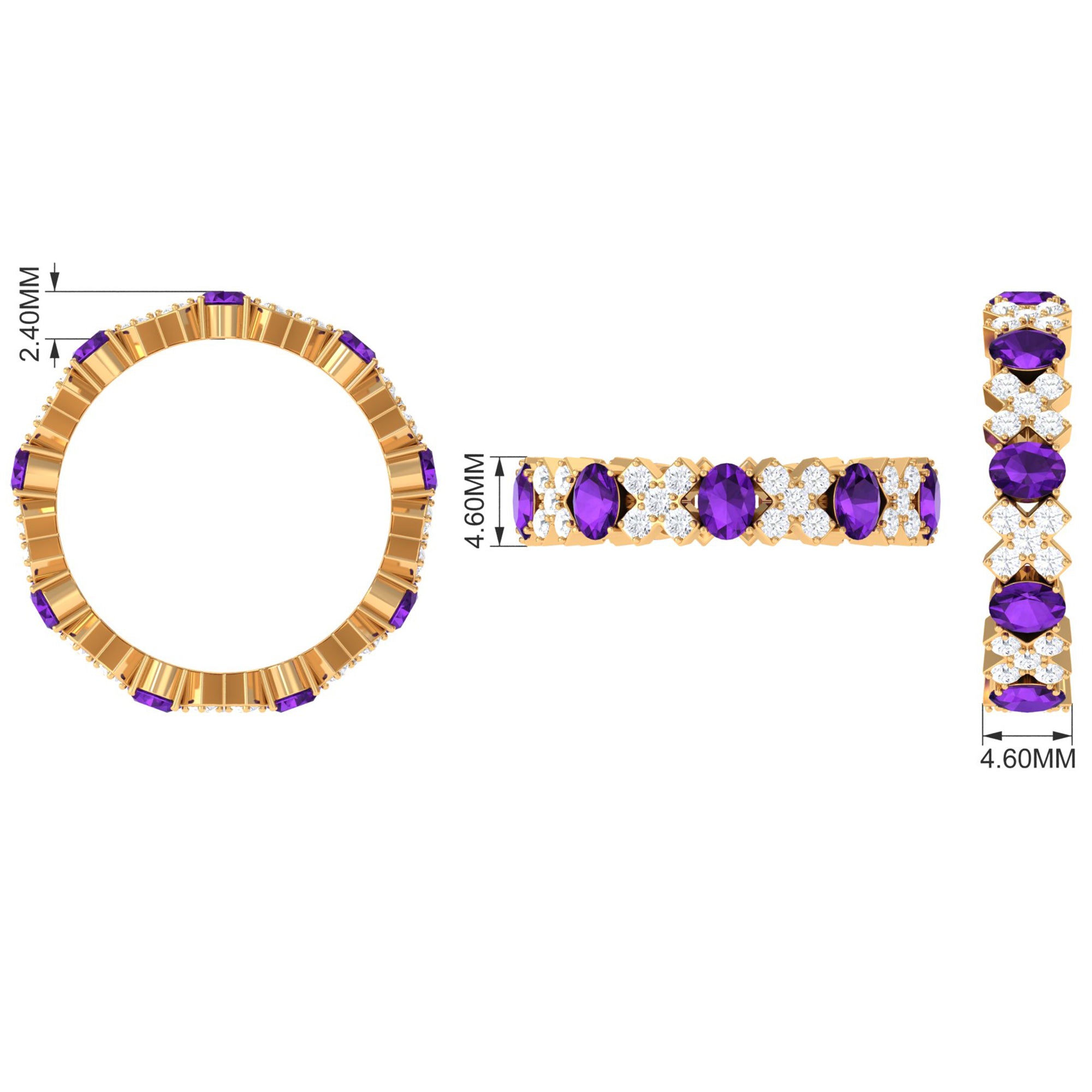 Real Amethyst and Moissanite Designer Eternity Band Ring Amethyst - ( AAA ) - Quality - Rosec Jewels